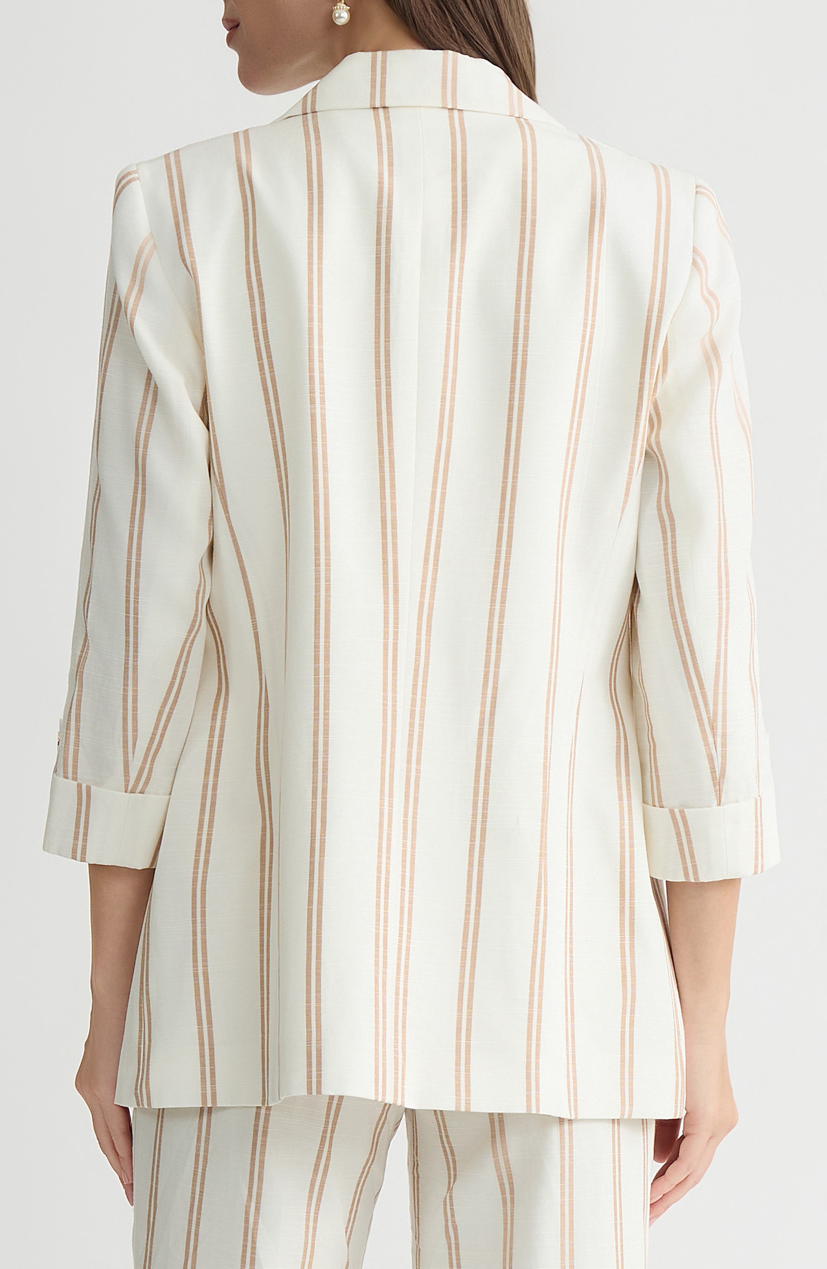 Stripe Roll Sleeve Open Front Blazer - image 2