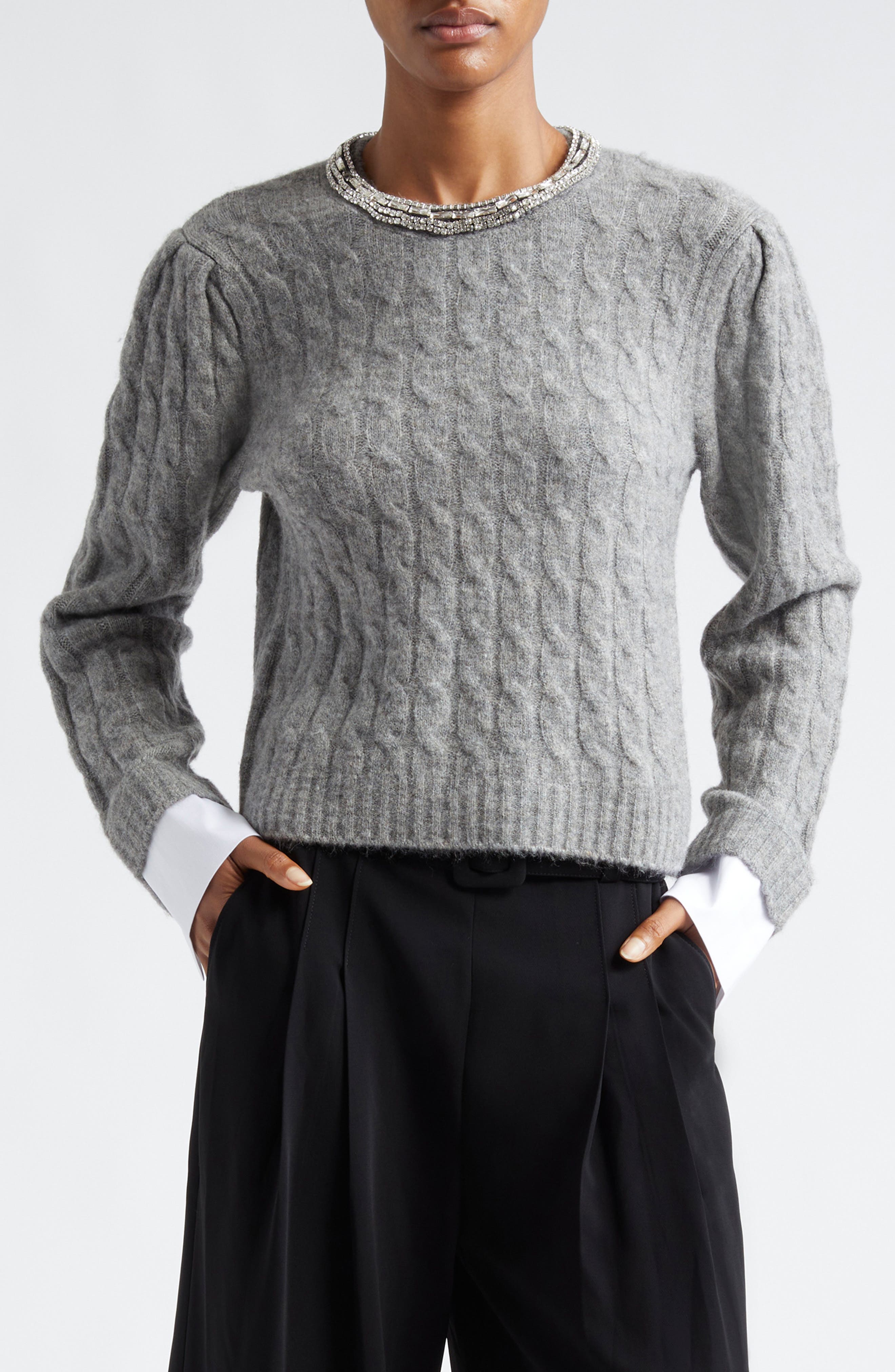 Rosario Embellished Collar Cable Stitch Sweater - image 1