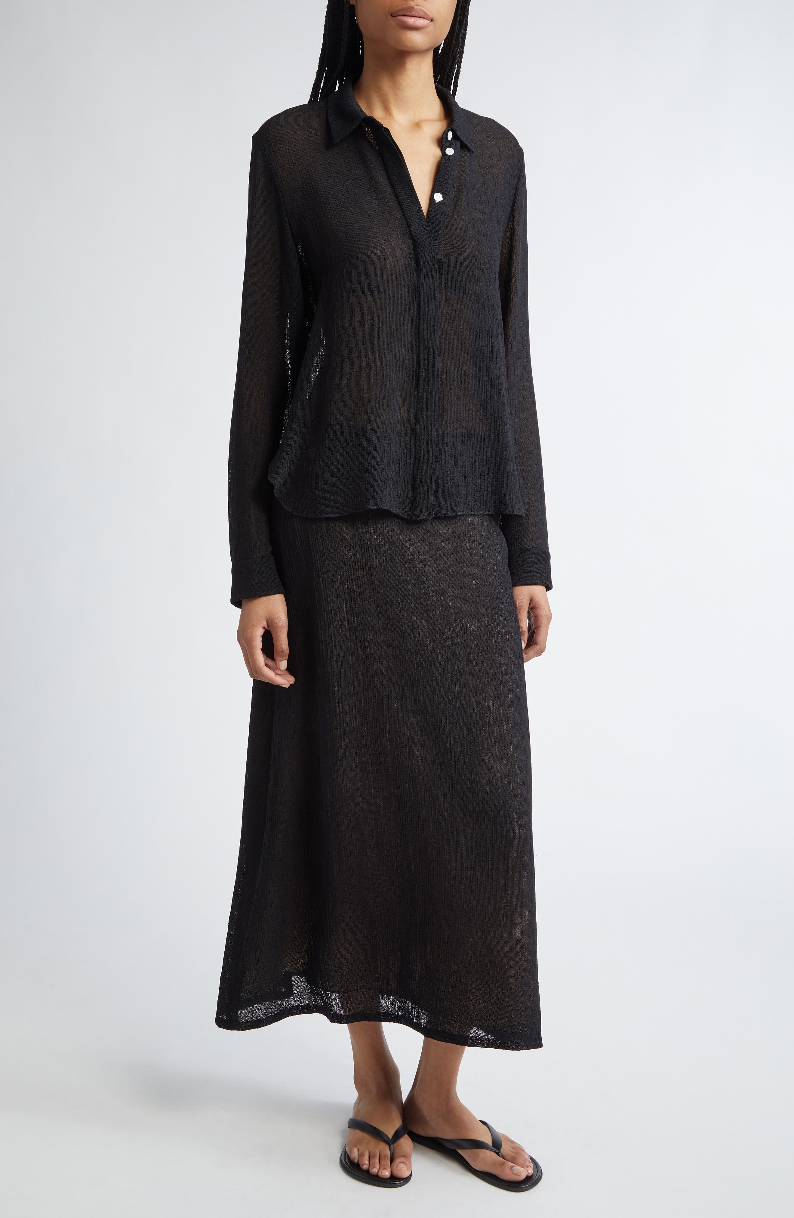 Edie Semisheer Mesh Button-Up Shirt - image 2