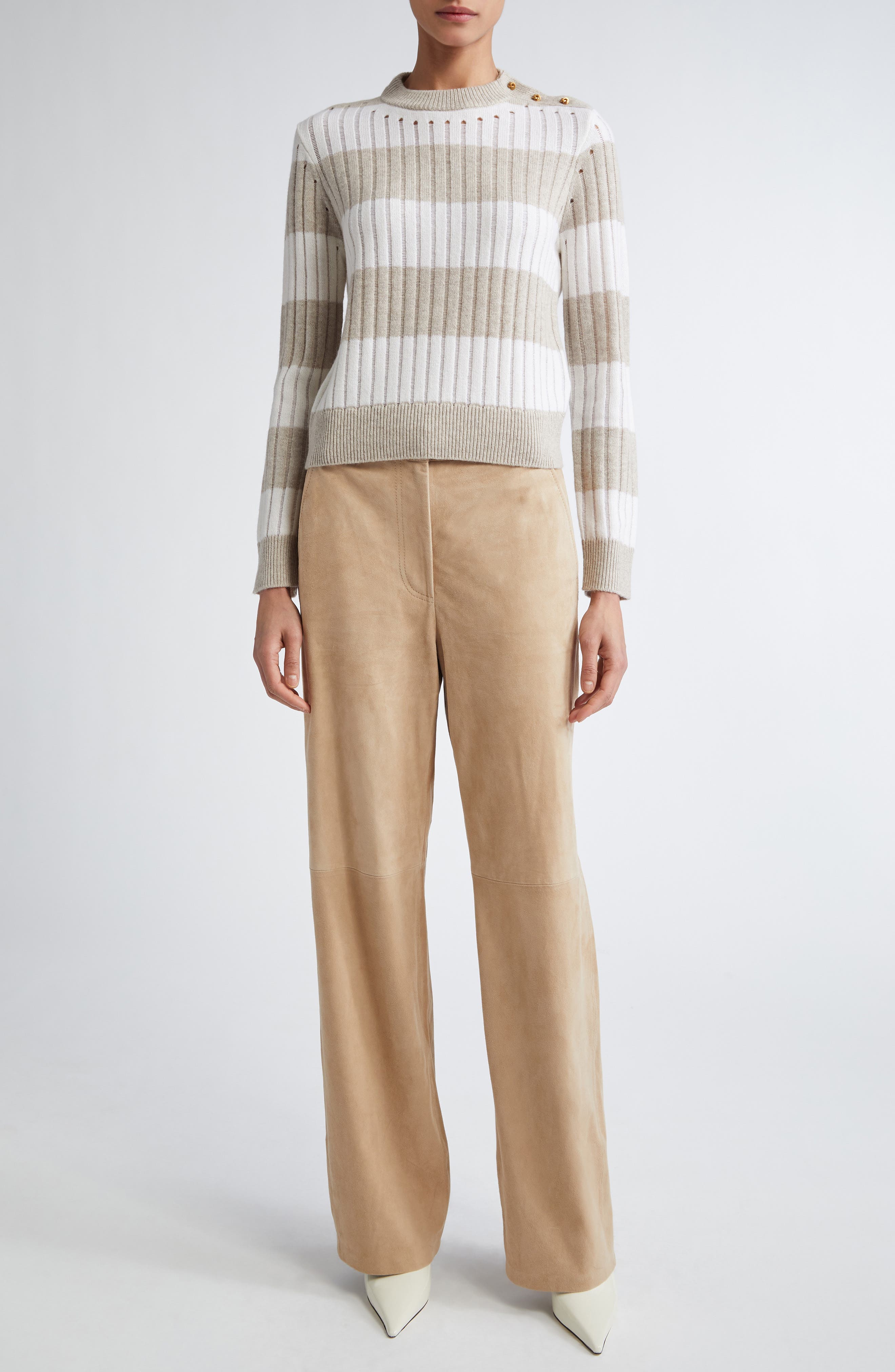 Alfeo Stripe Rib Wool & Cashmere Crop Sweater - image 2