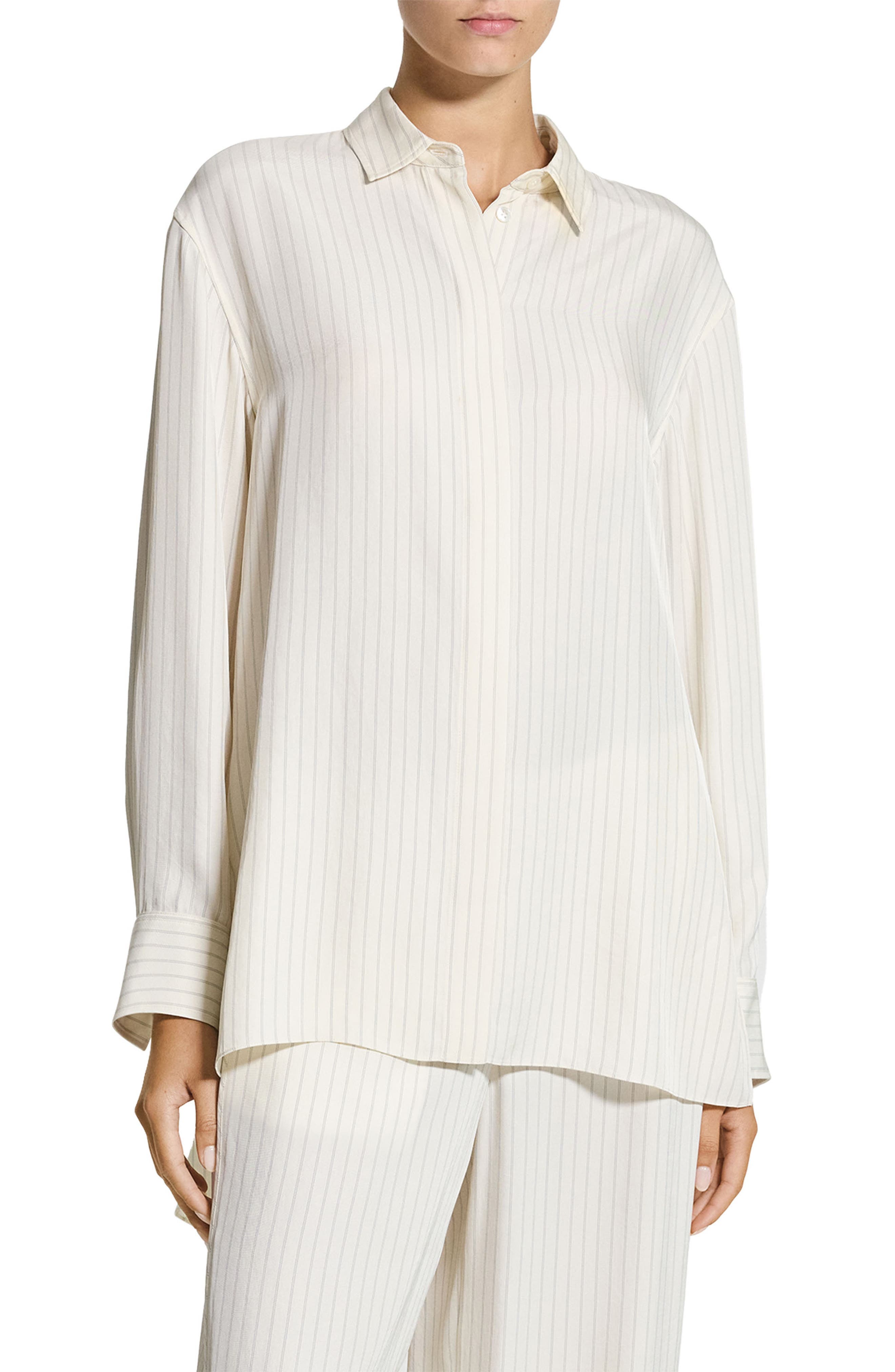 Stripe High-Low Button-Up Shirt - image 1
