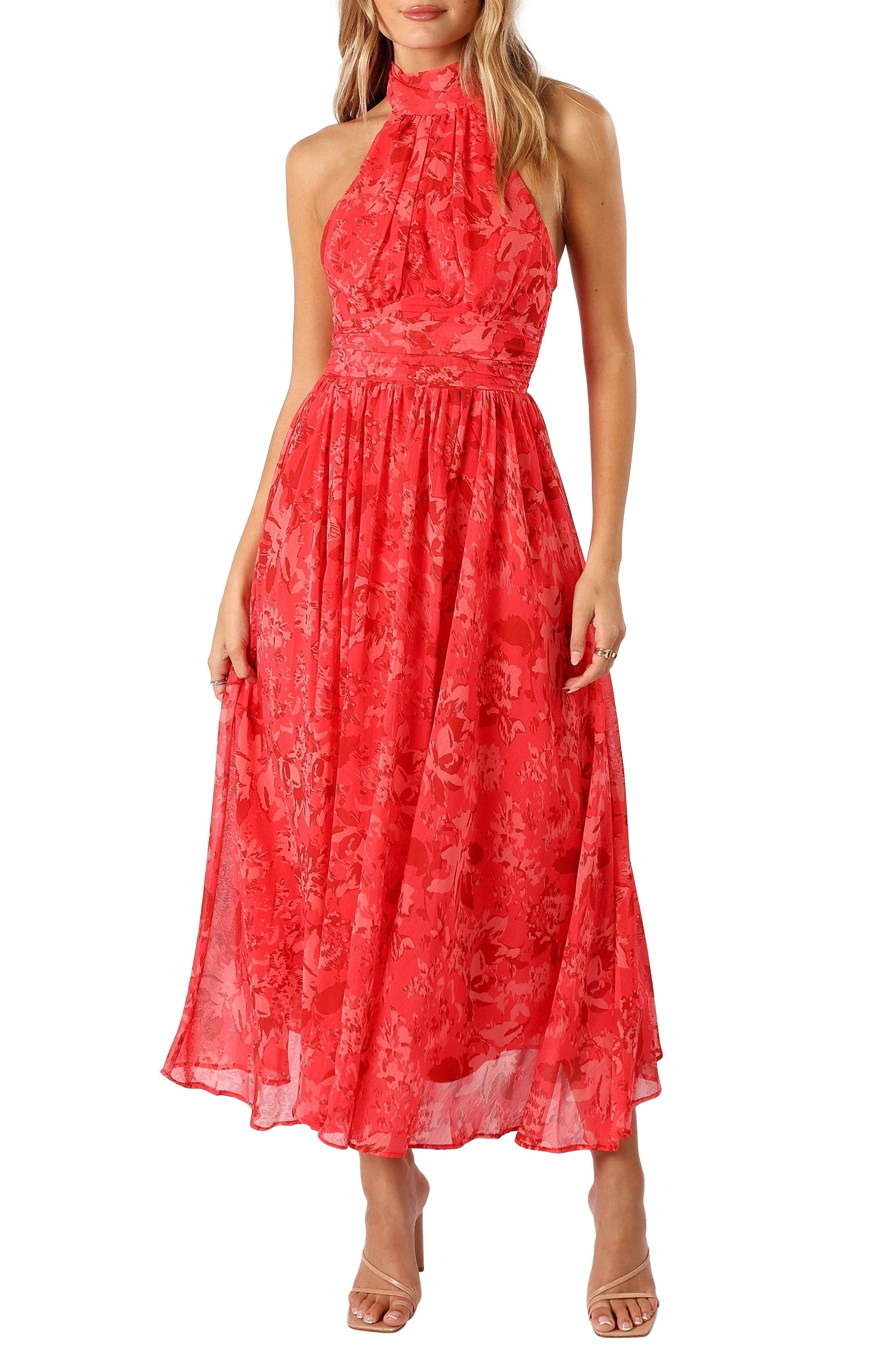 Primrose Floral Chiffon Halter Maxi Dress - image 1