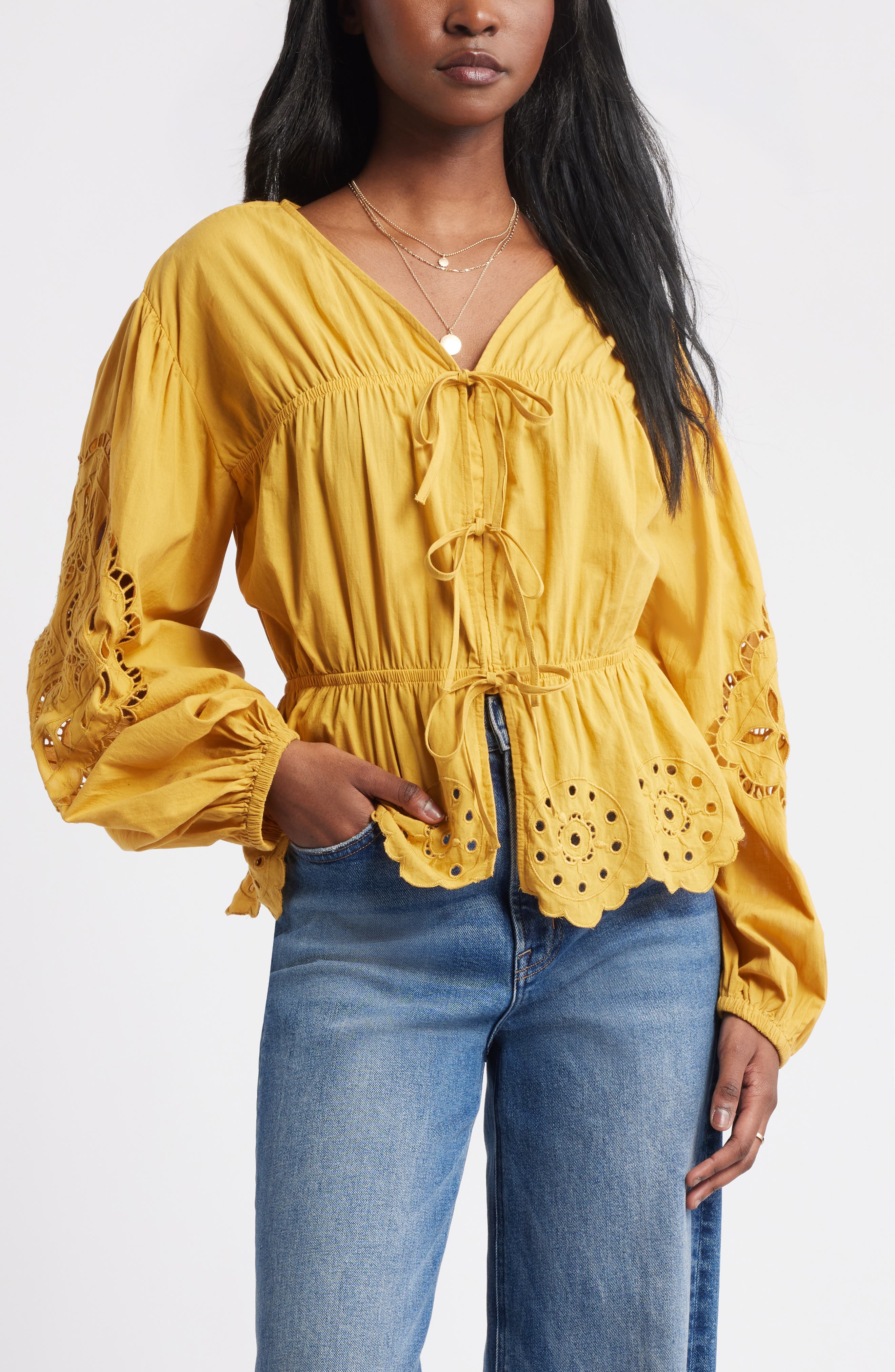 Long Sleeve Cotton Eyelet Top - image 3