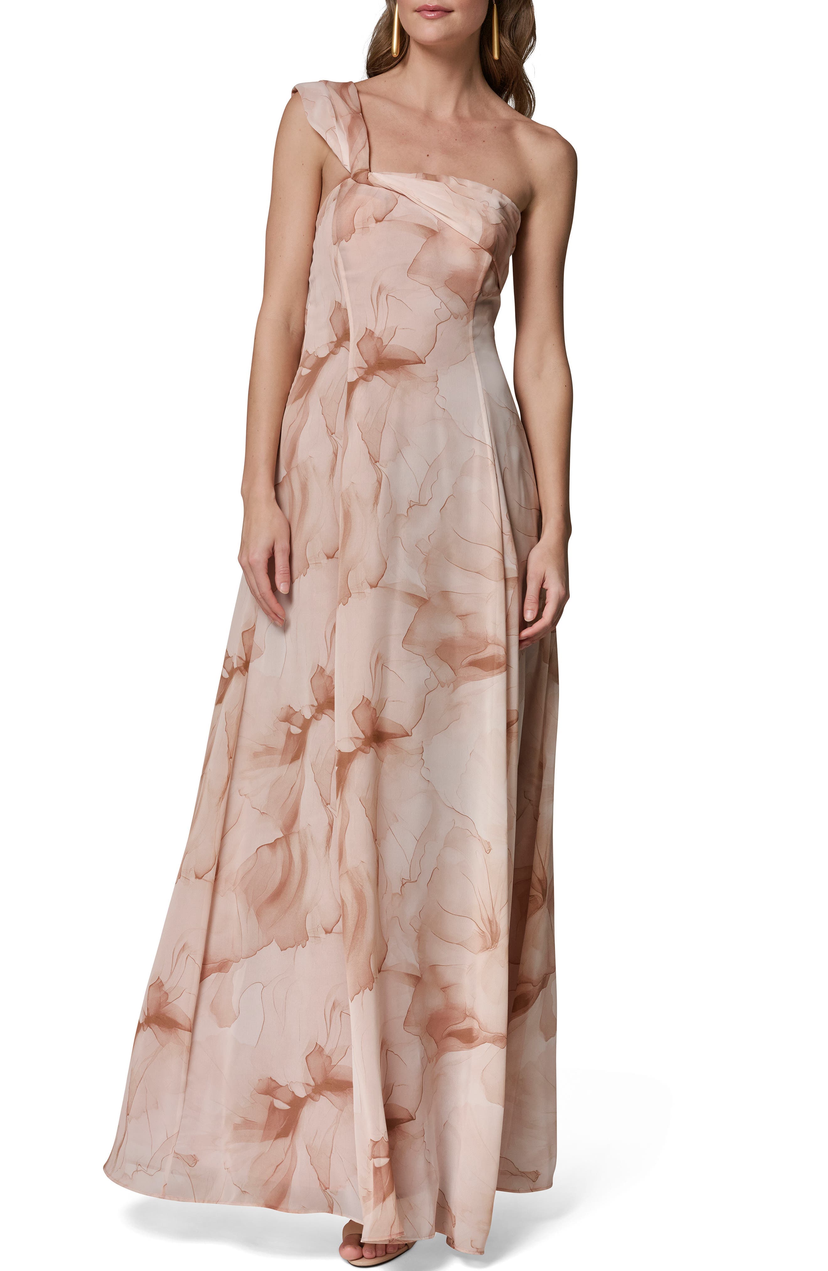 Floral Print Asymmetric Gown - image 1