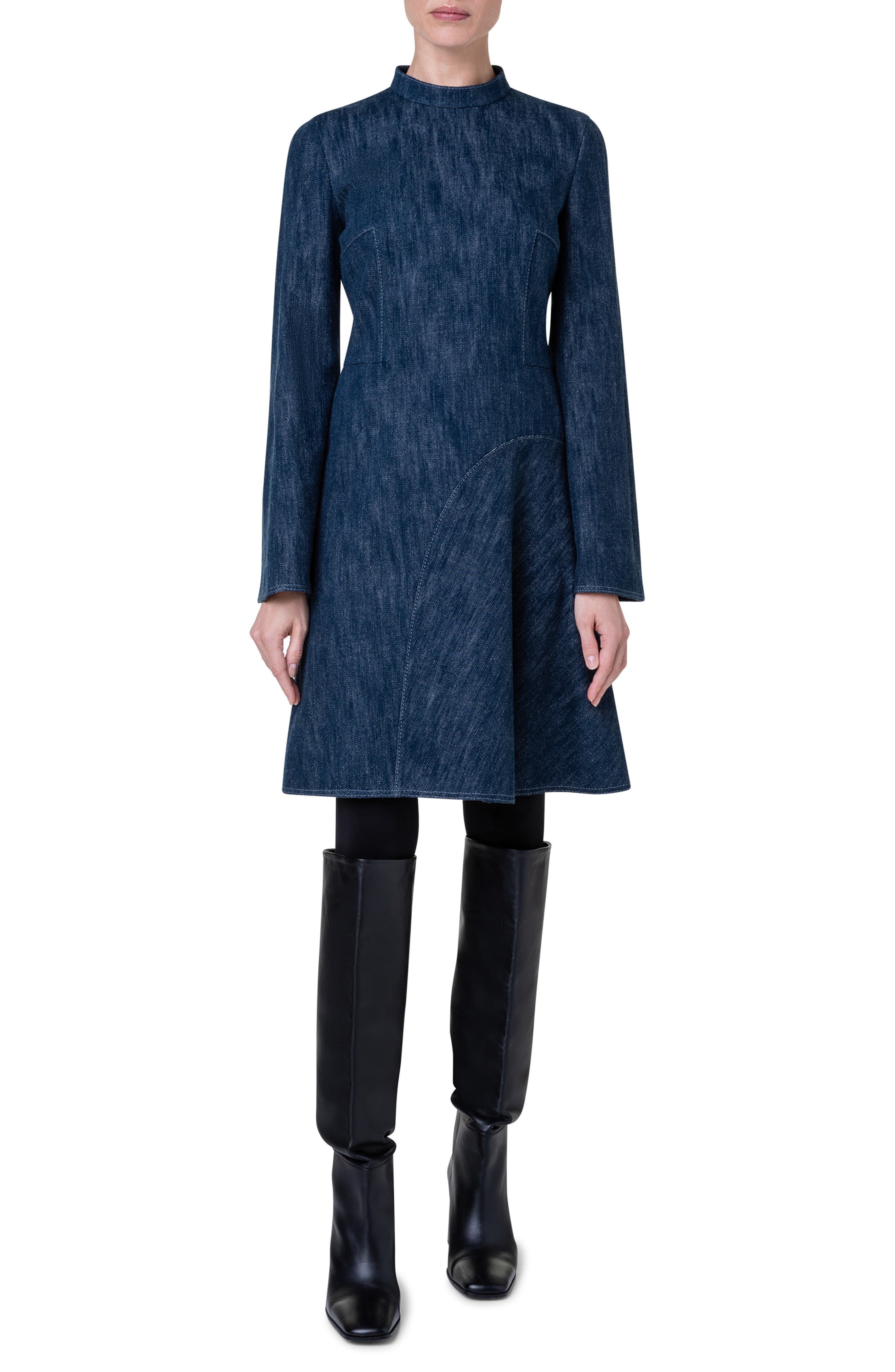 Long Sleeve Stretch Cotton & Wool Denim Dress - image 1