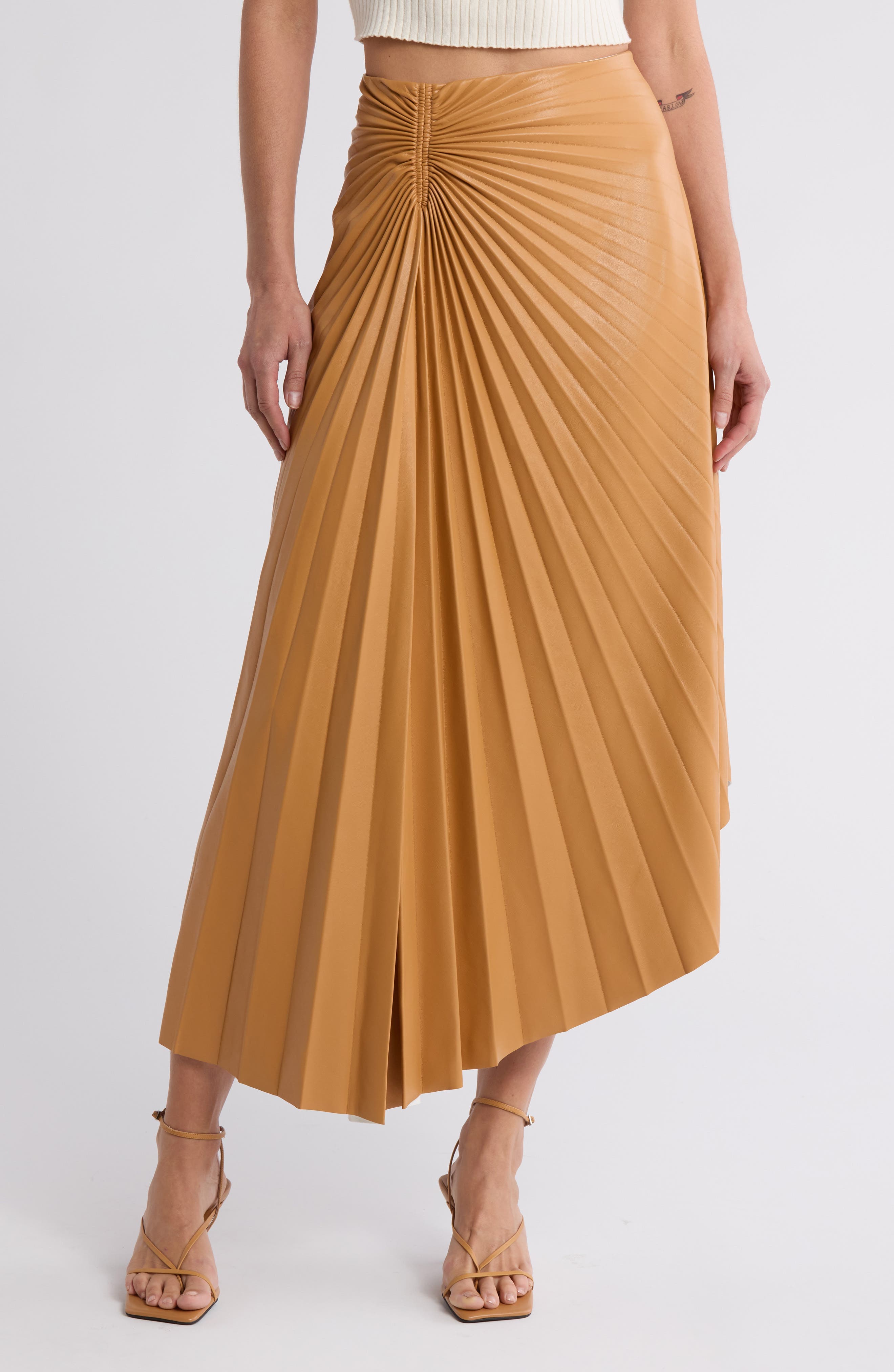 Tracy Pleat Asymmetric Faux Leather Skirt - image 1