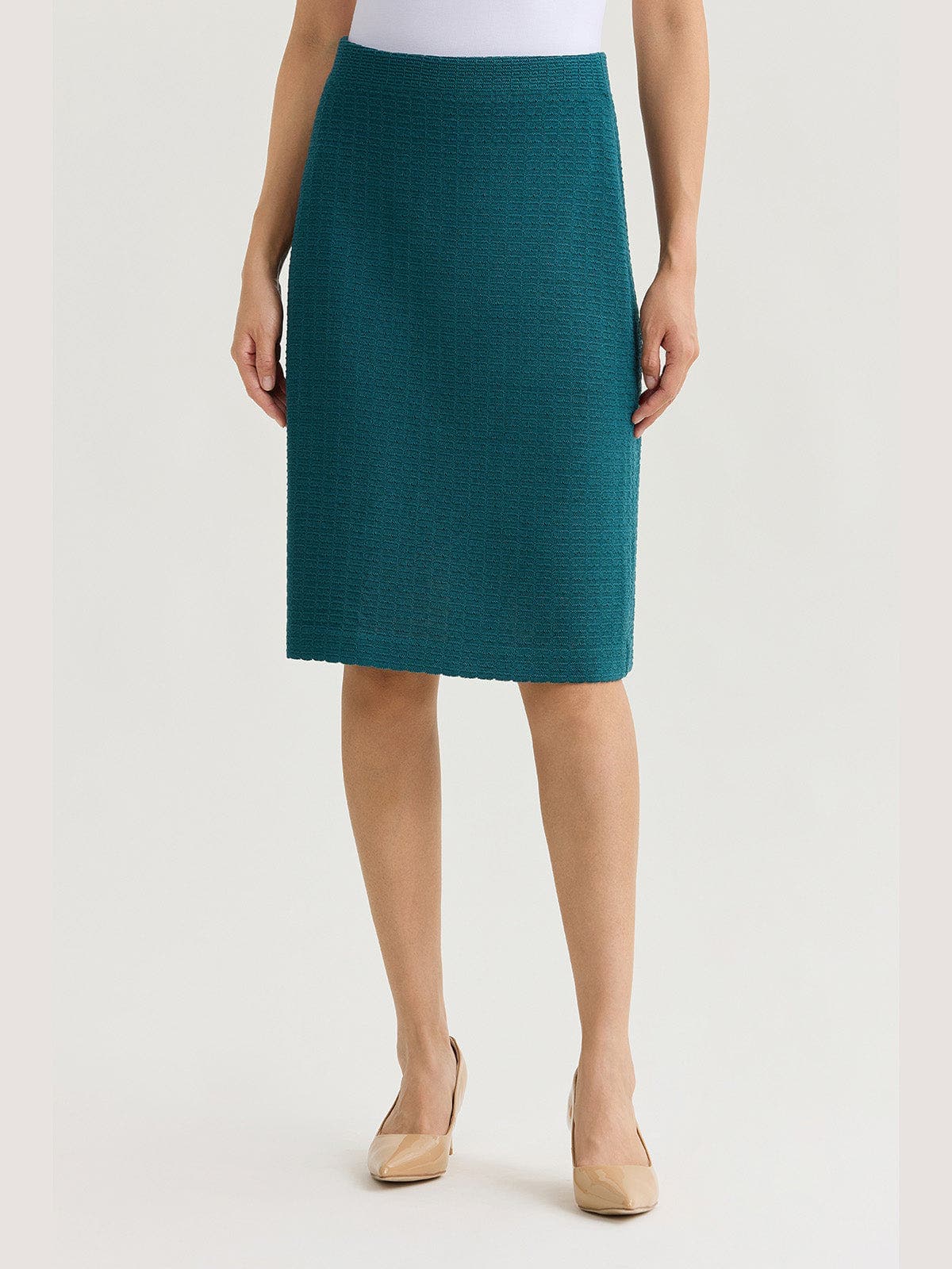 Tonal Grid Straight Knit Skirt - image 1