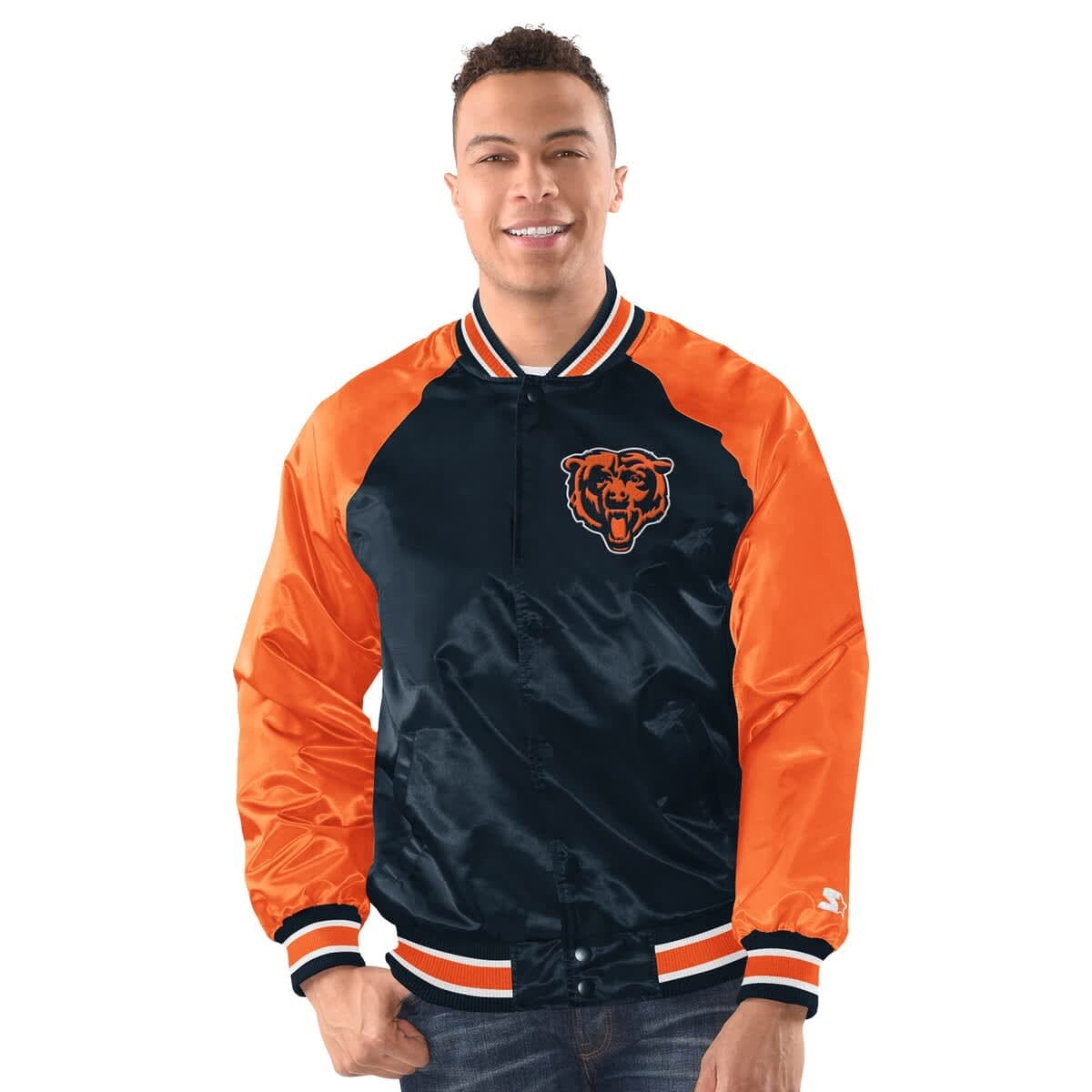 Men's Starter  Navy/Orange Chicago Bears Inductee Raglan Full-Snap Varsity Jacket - image 1