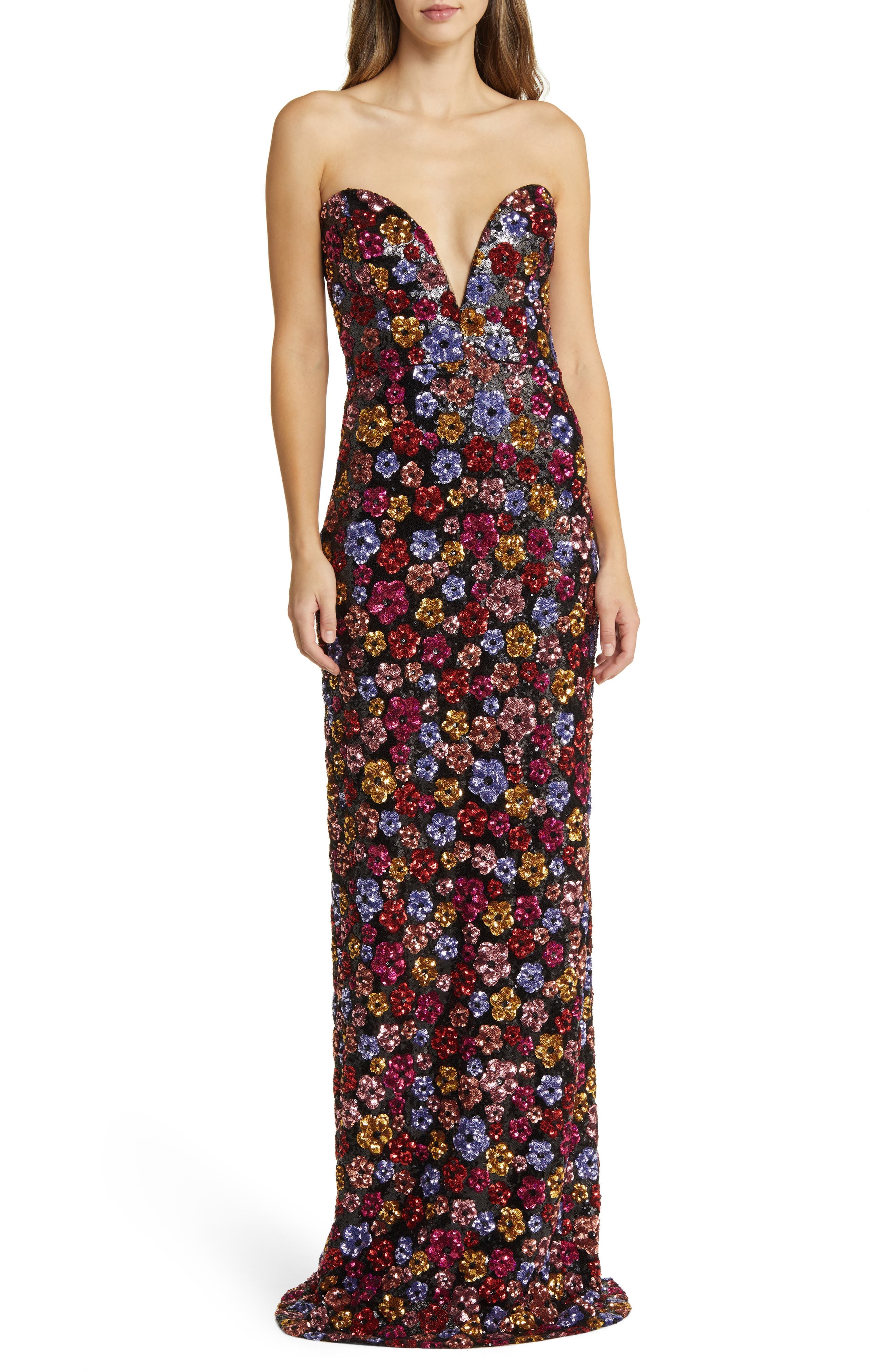Sequin Bouquets Strapless Column Gown - image 1