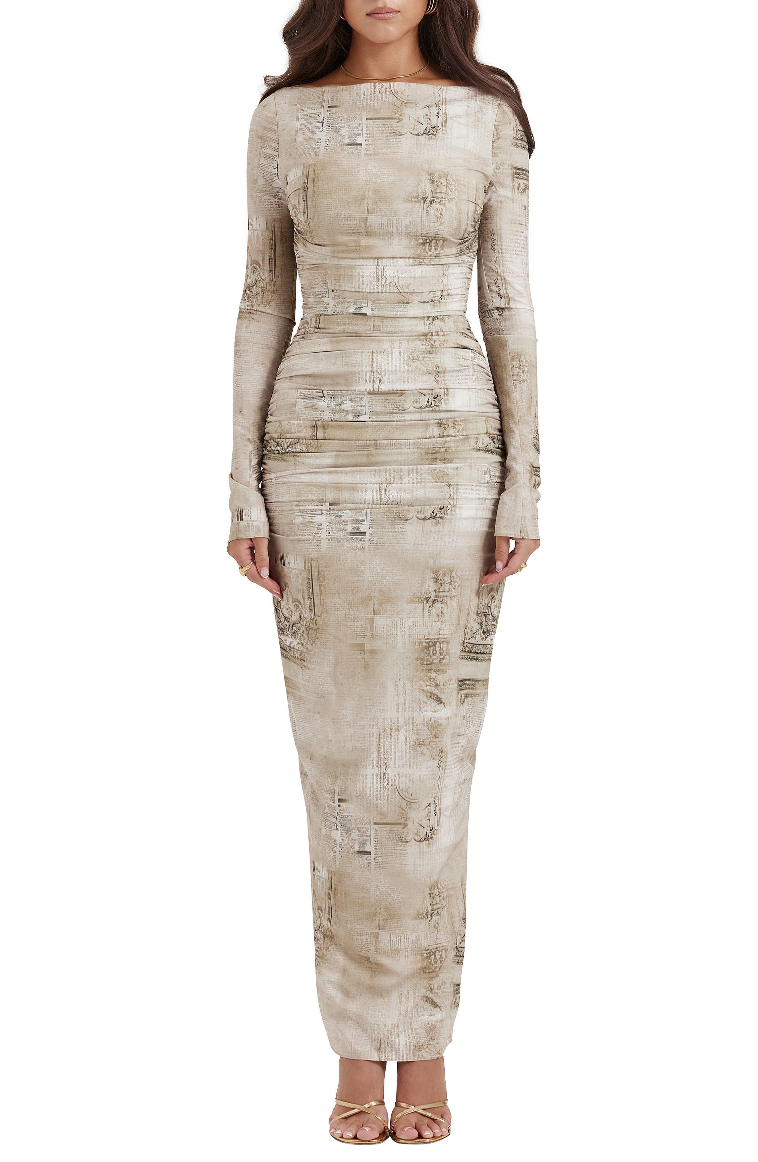 Lanetta Ruched Bateau Neck Long Sleeve Georgette Dress - image 1
