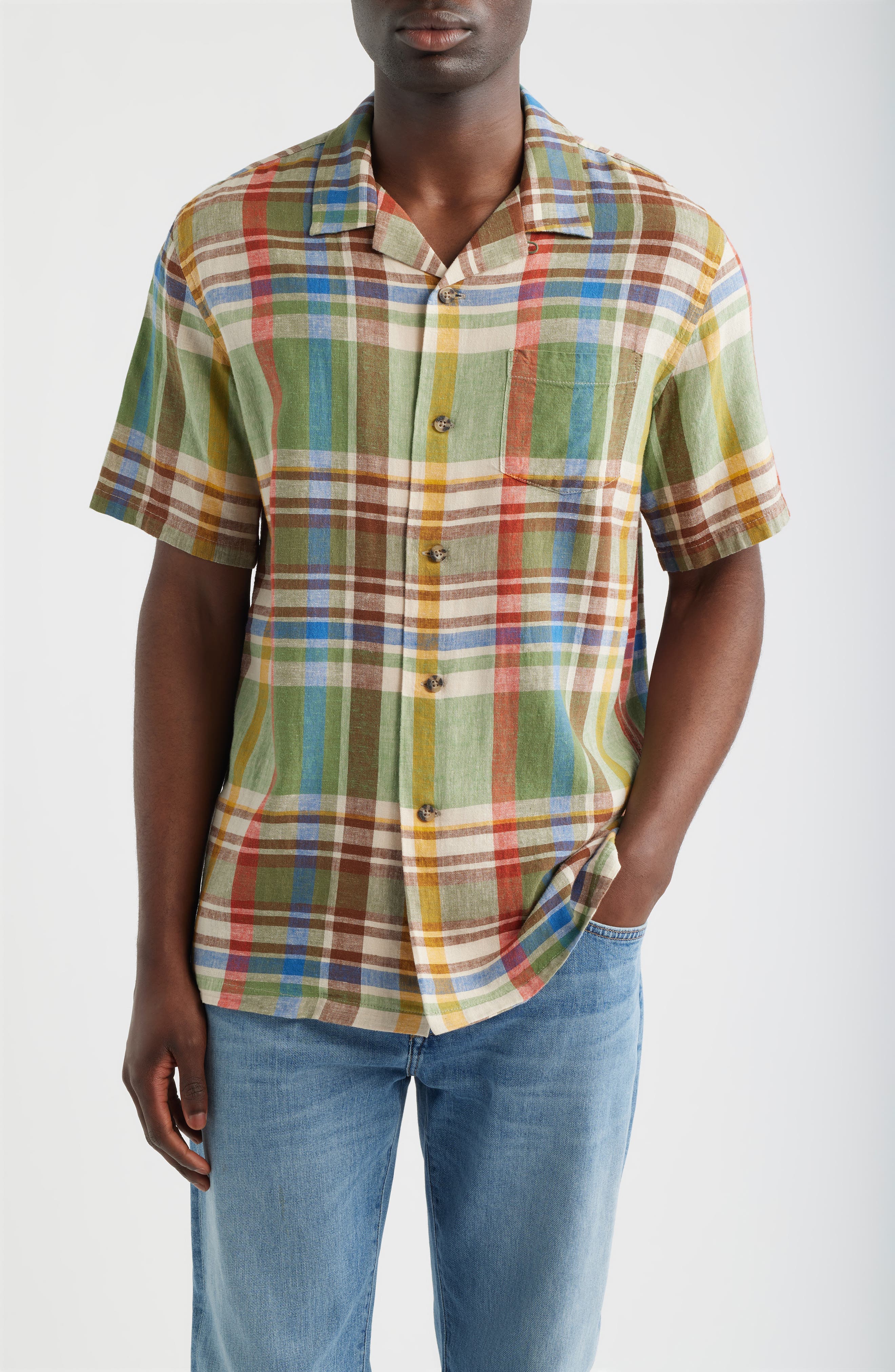Plaid Linen Blend Camp Shirt - image 1
