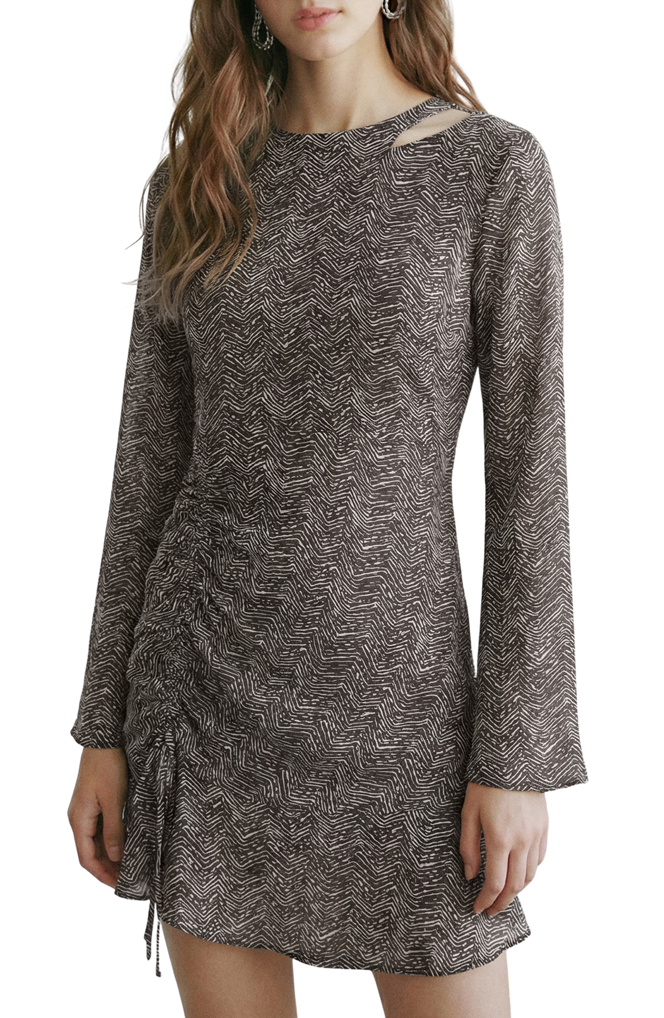 Print Long Sleeve Minidress - image 1