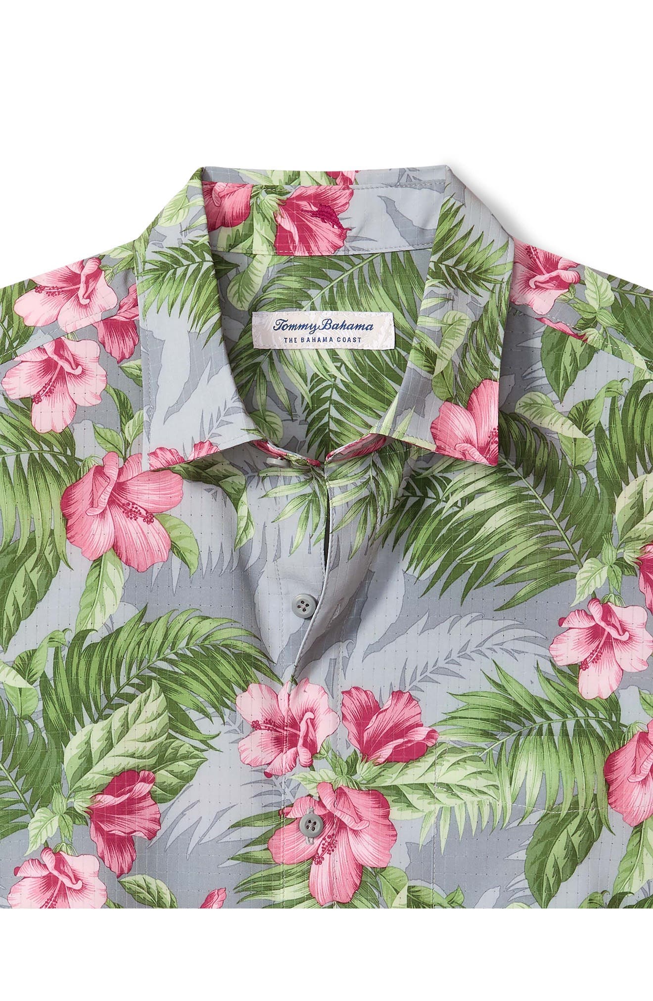 Bahama Coast Hibiscus Shade Floral IslandZone Short Sleeve Button-Up Shirt - image 2