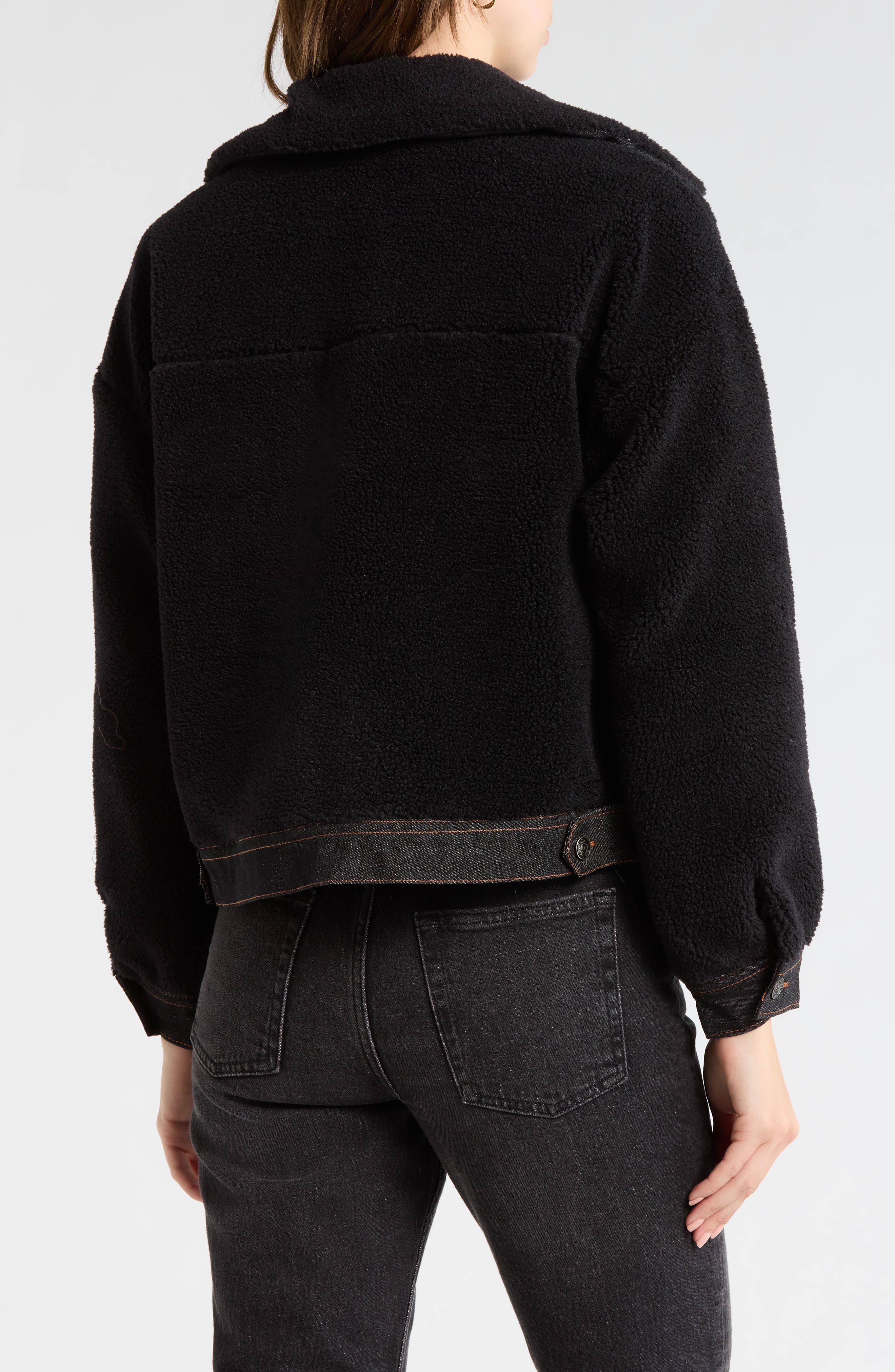 Denim Trim Faux Shearling Shacket - image 2