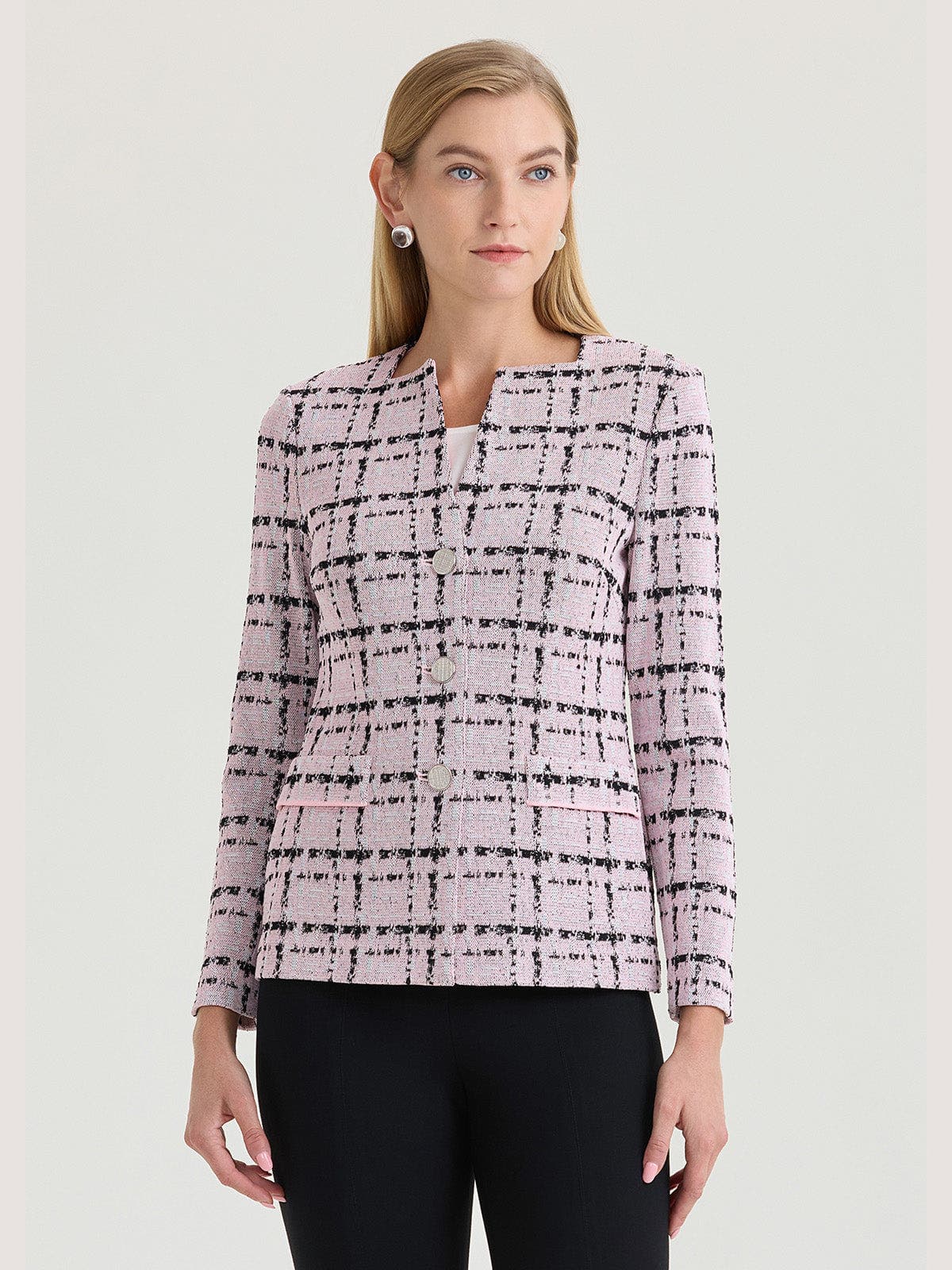 Tailored Plaid Jacquard Knit Jacket - image 2