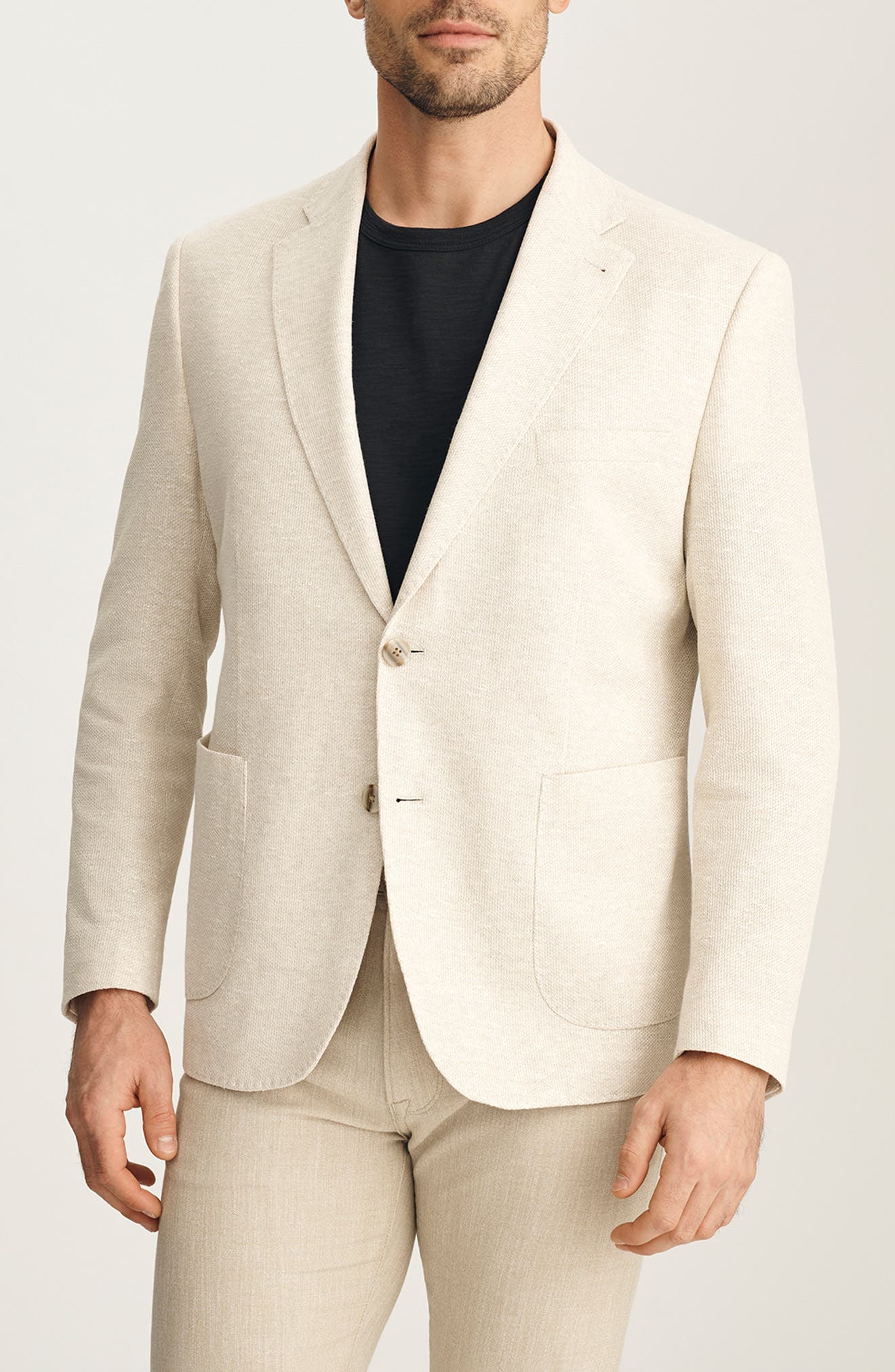 Matteo Slim Fit Beige Linen & Cotton Blend Pique Sport Coat - image 1