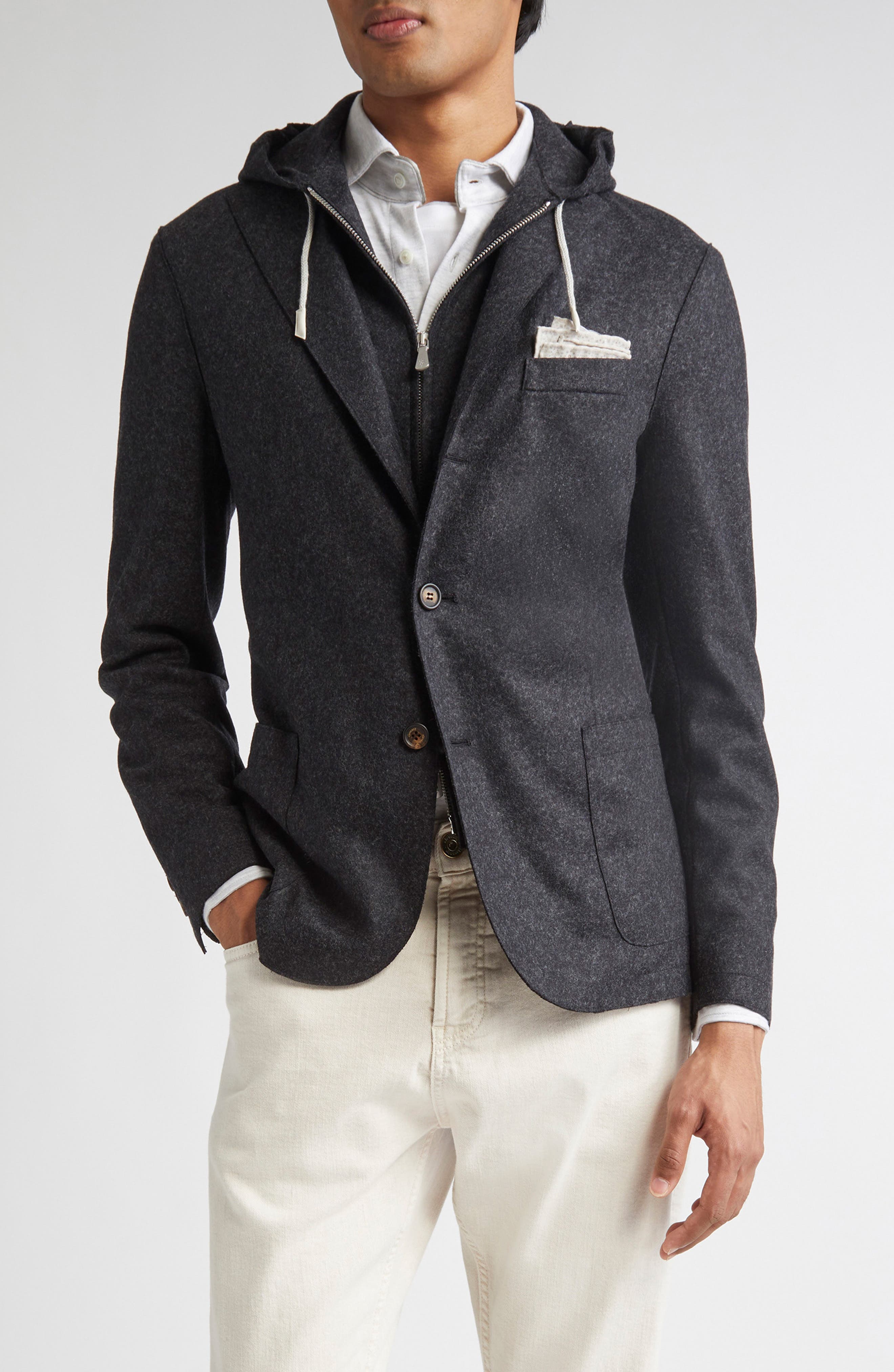 Single Breasted Wool Blend Sport Coat with Removable Hooded Bib - image 1