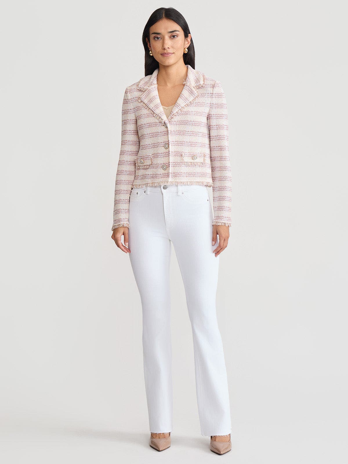 Relaxed Plaid Fringe Trim Knit Jacket - image 1