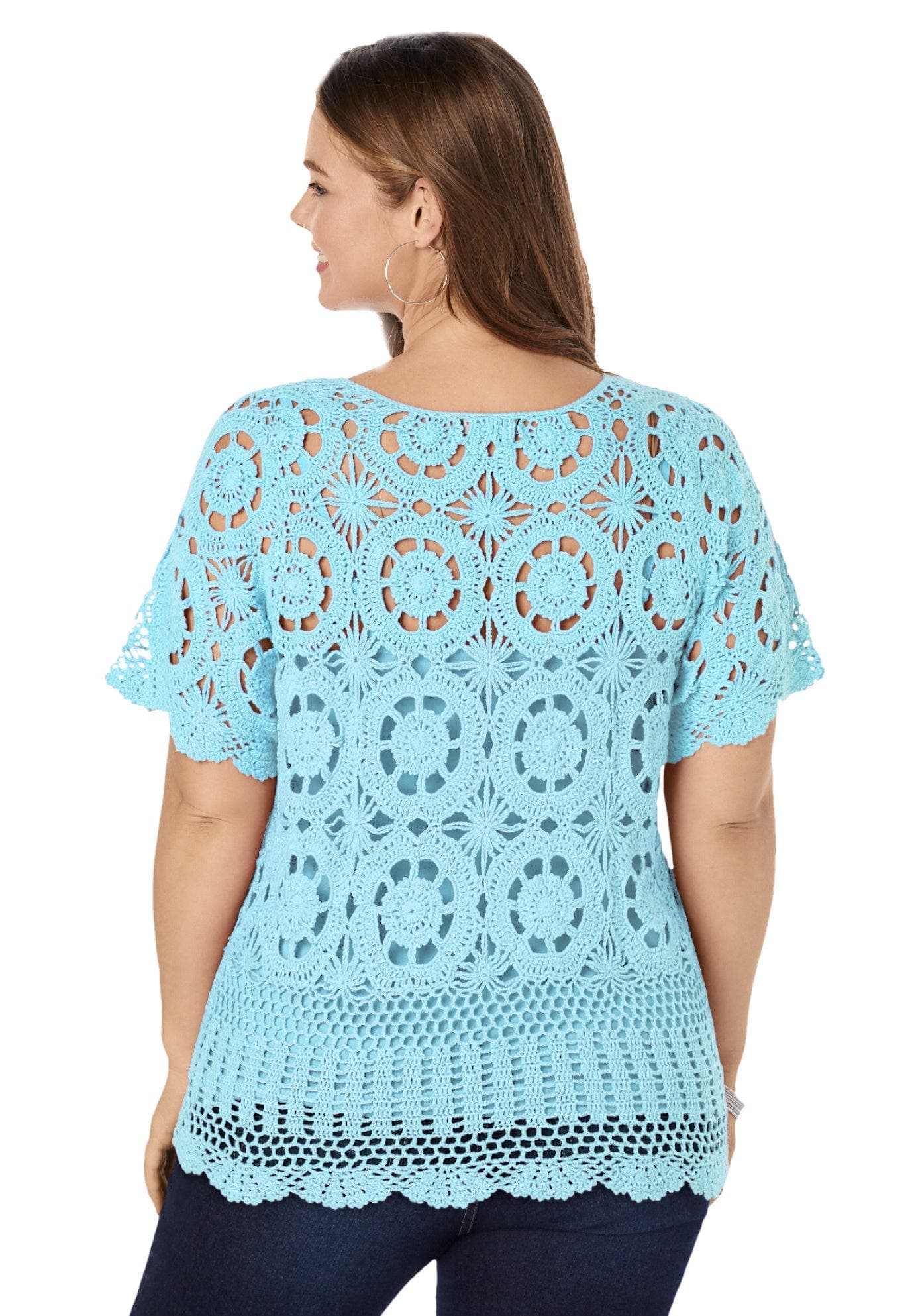 Plus Size Medallion Pattern French Crochet Sweater Top - image 4