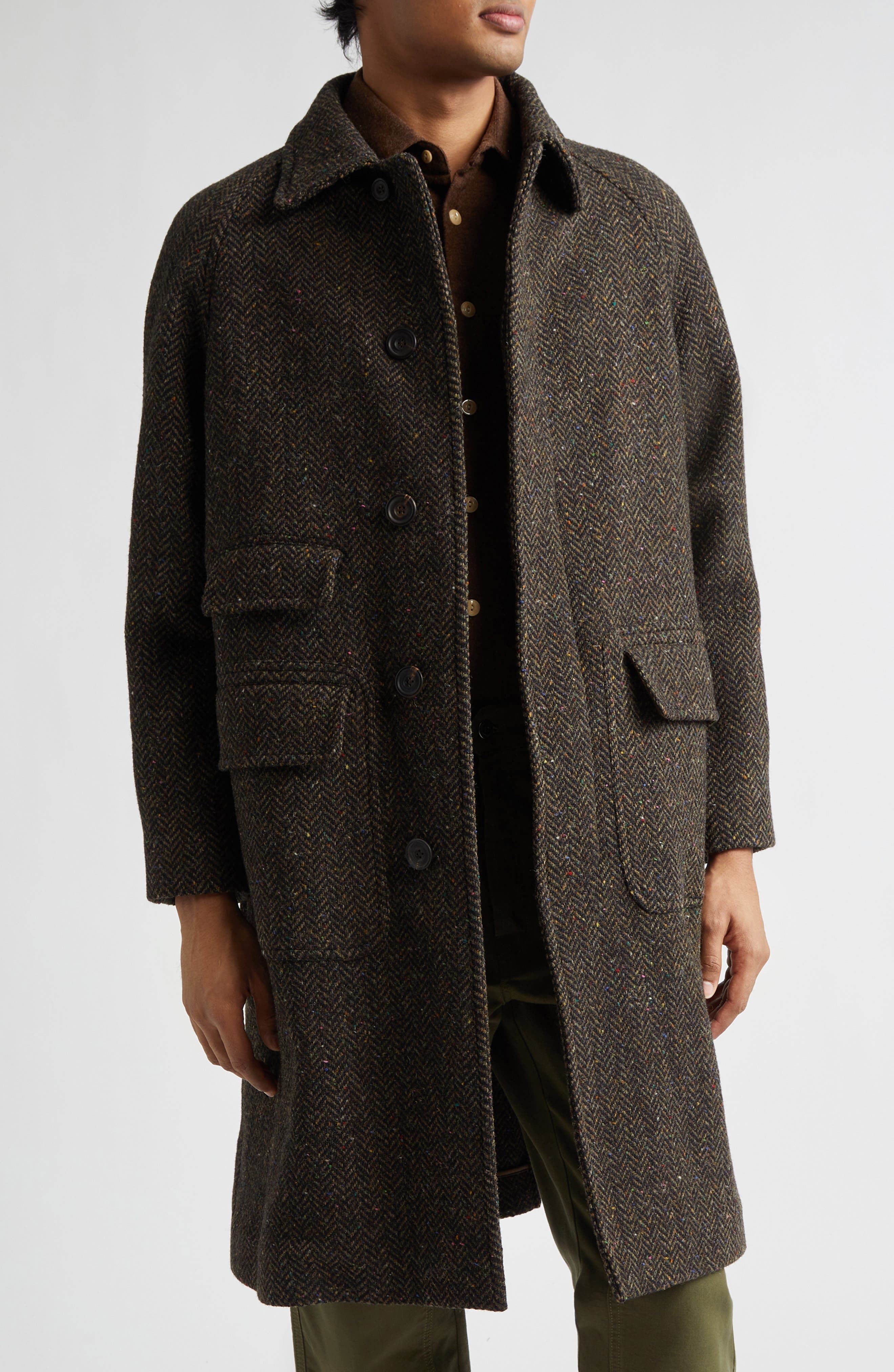 Wool Herringbone Tweed Overcoat - image 1
