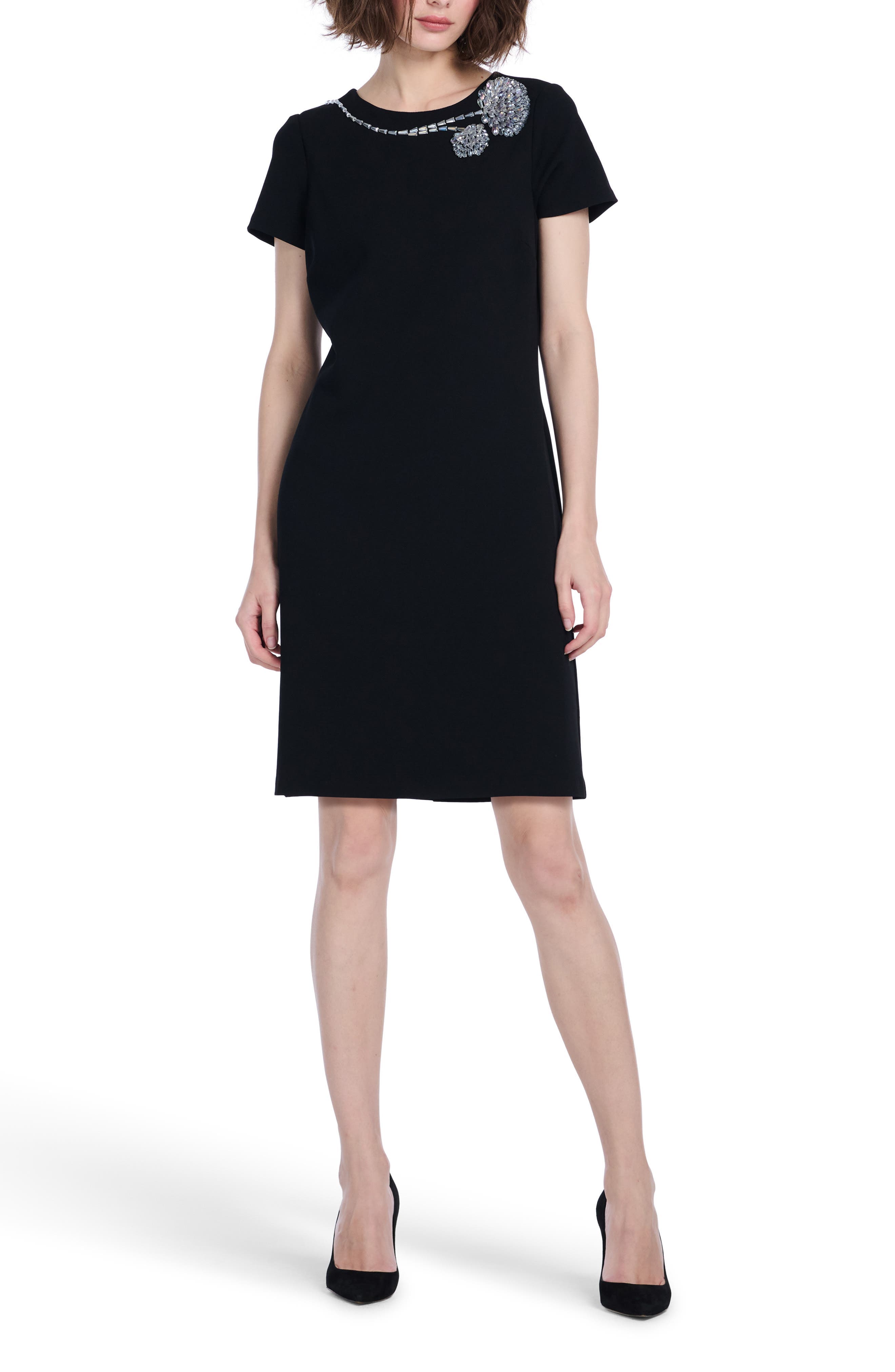 Rhinestone Floral Cocktail Shift Dress - image 1