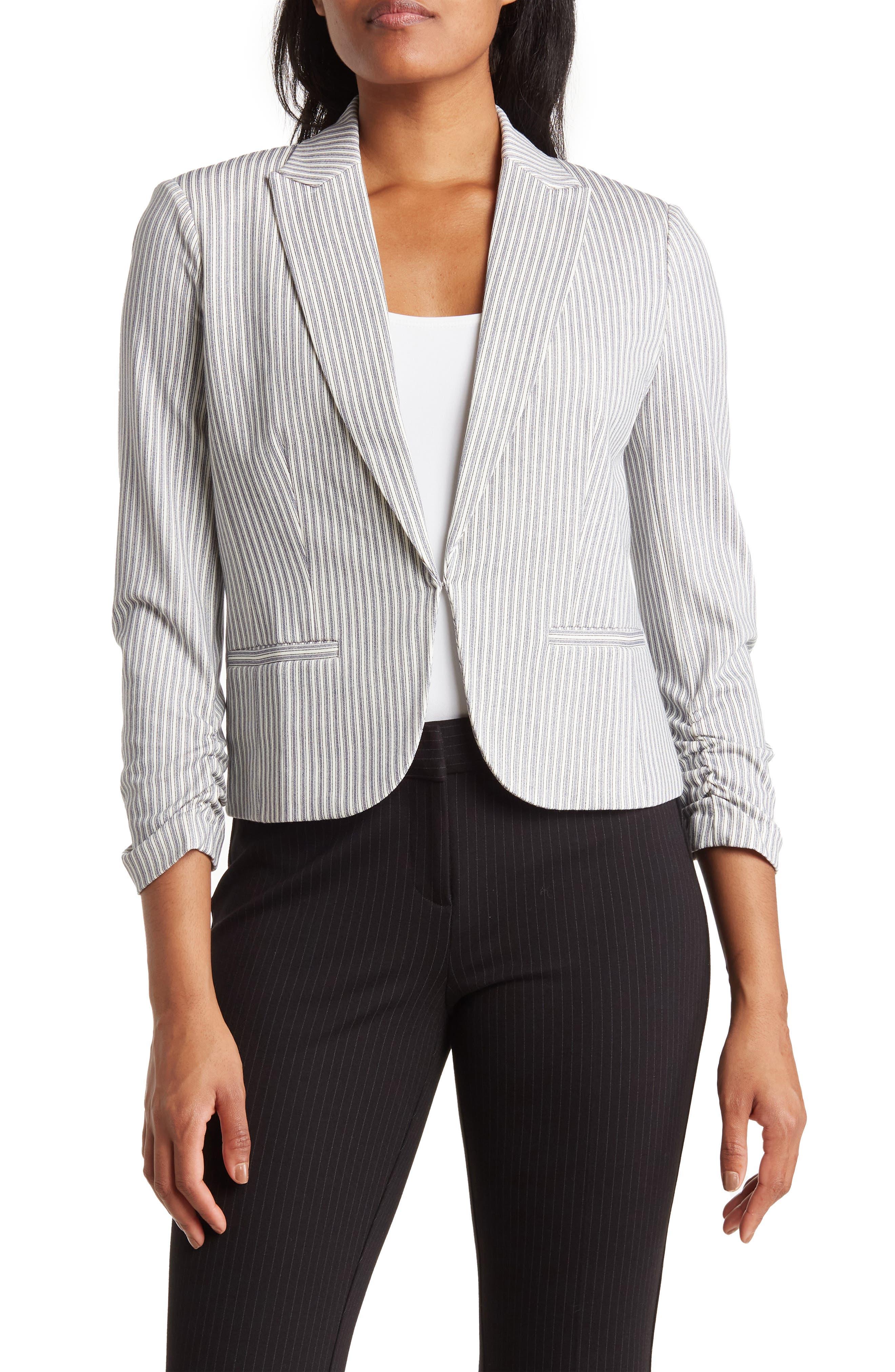 Three-Quarter Scrunch Sleeve Railroad Stripe Blazer - image 1
