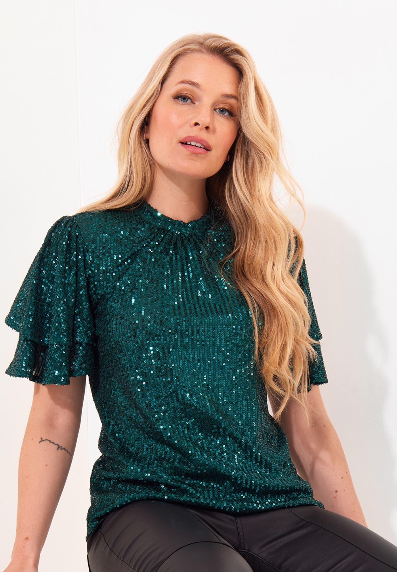 Short Flutter Sleeve Sequin Top - image 1