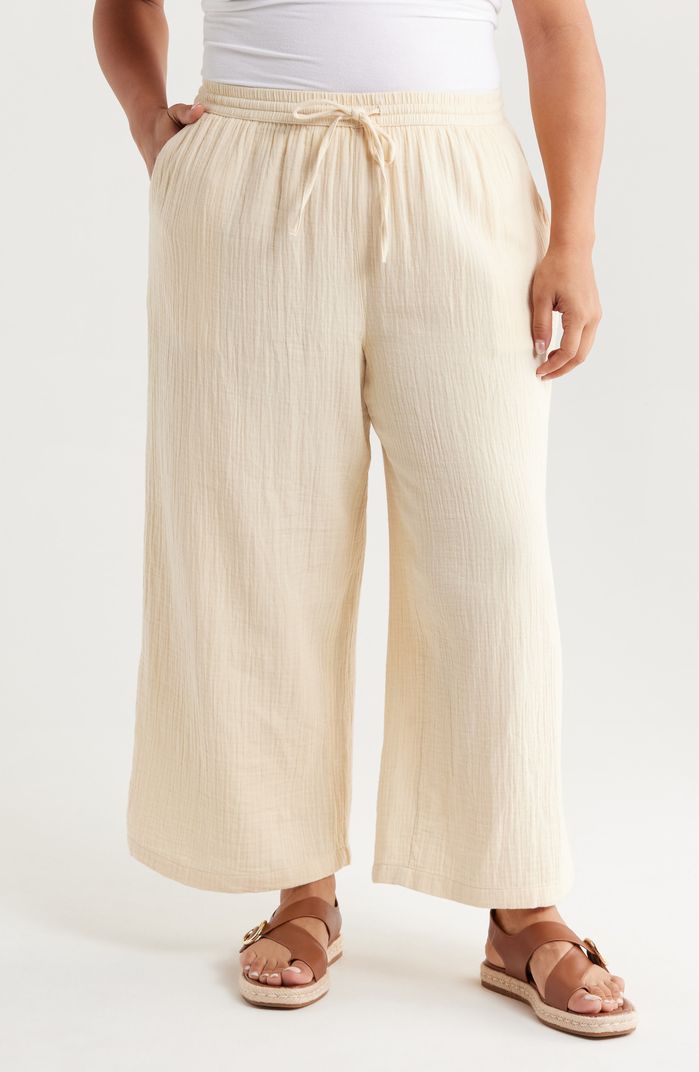 Wide Leg Crop Cotton Gauze Pants - image 1