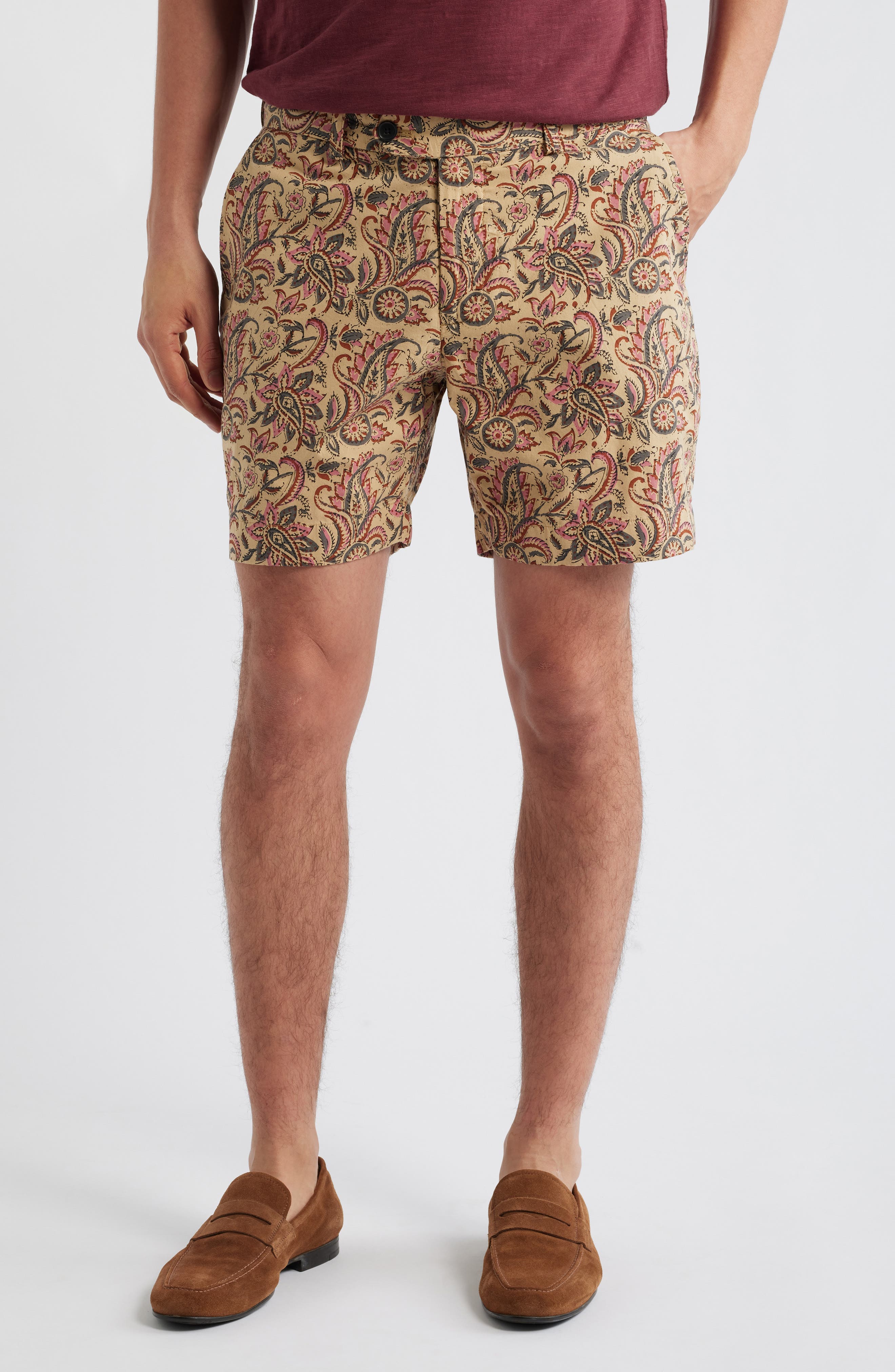 Floral Paisley Flat Front Cotton Shorts - image 1