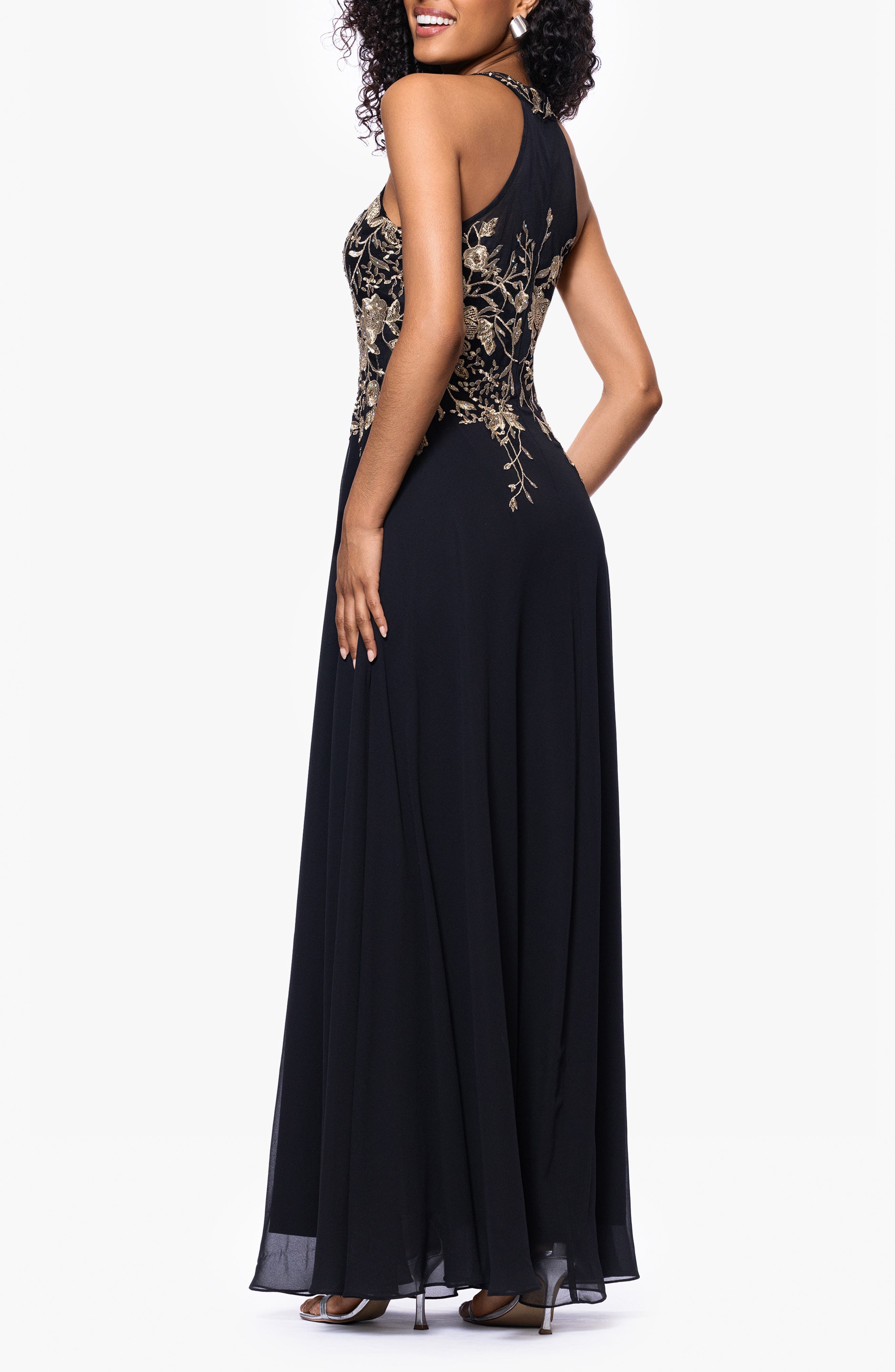Metallic Embroidery Chiffon Gown - image 2