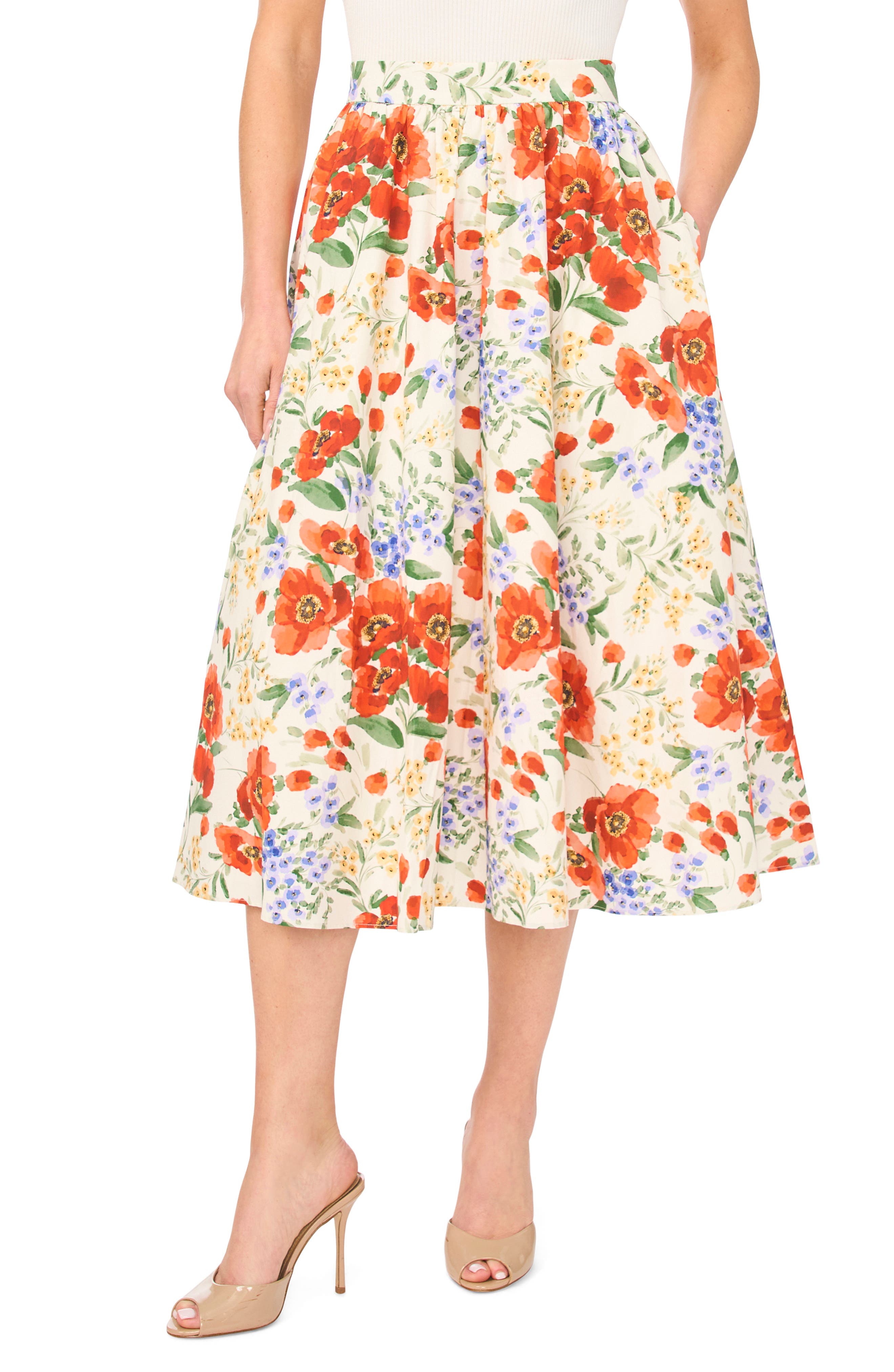 Mari Floral Print Gathered Midi Skirt - image 1