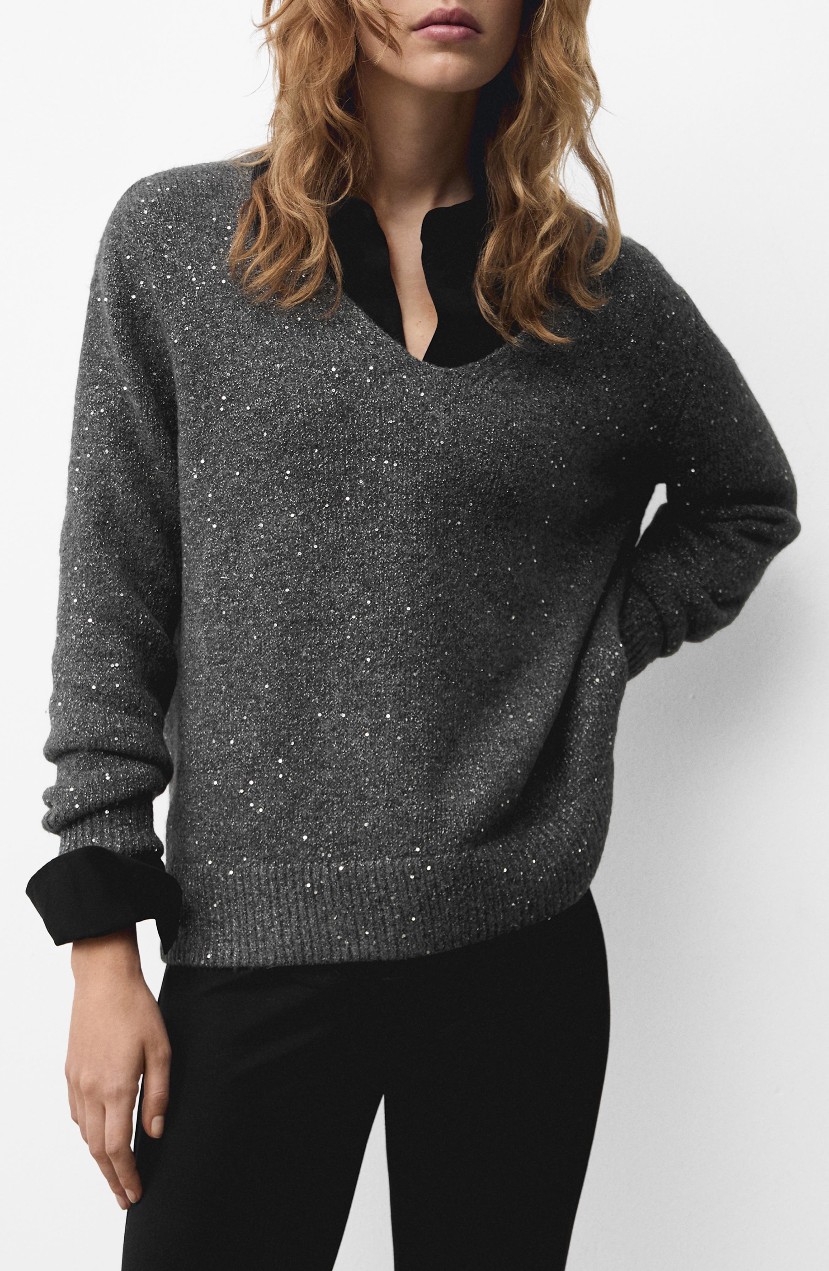 Sequin V-Neck Sweater - image 1