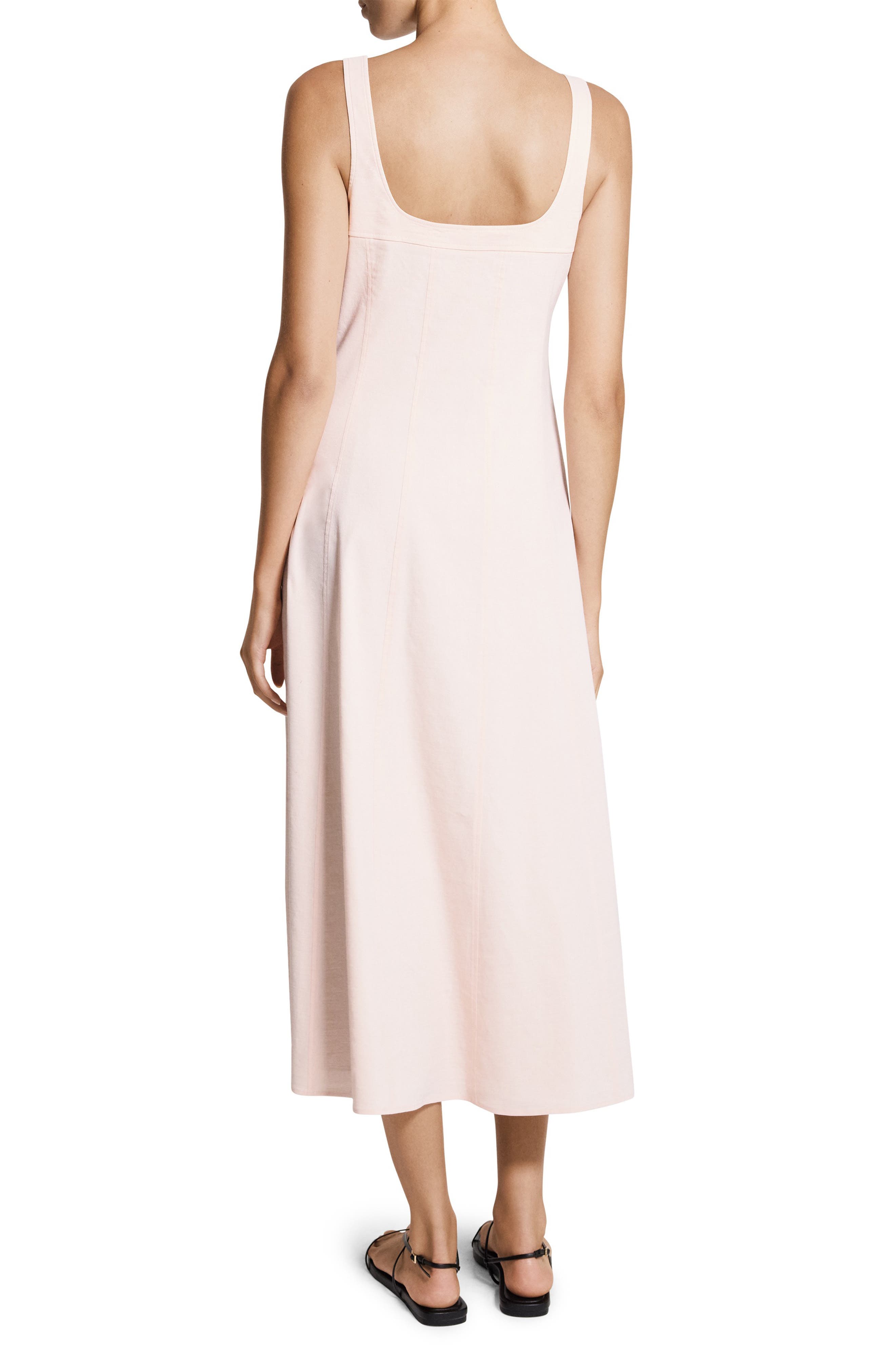 Square Neck Stretch Linen Blend Midi Dress - image 2