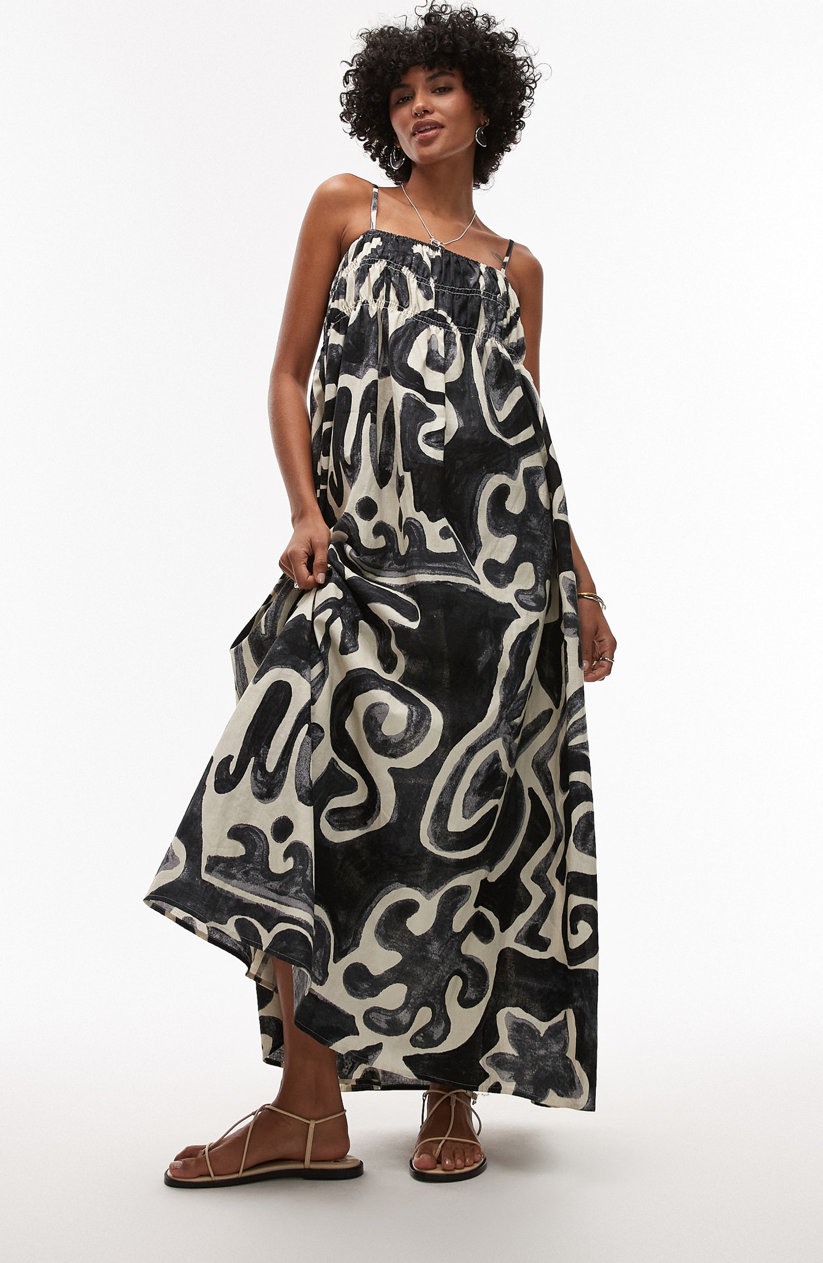 Printed Linen Maxi Dress - image 1