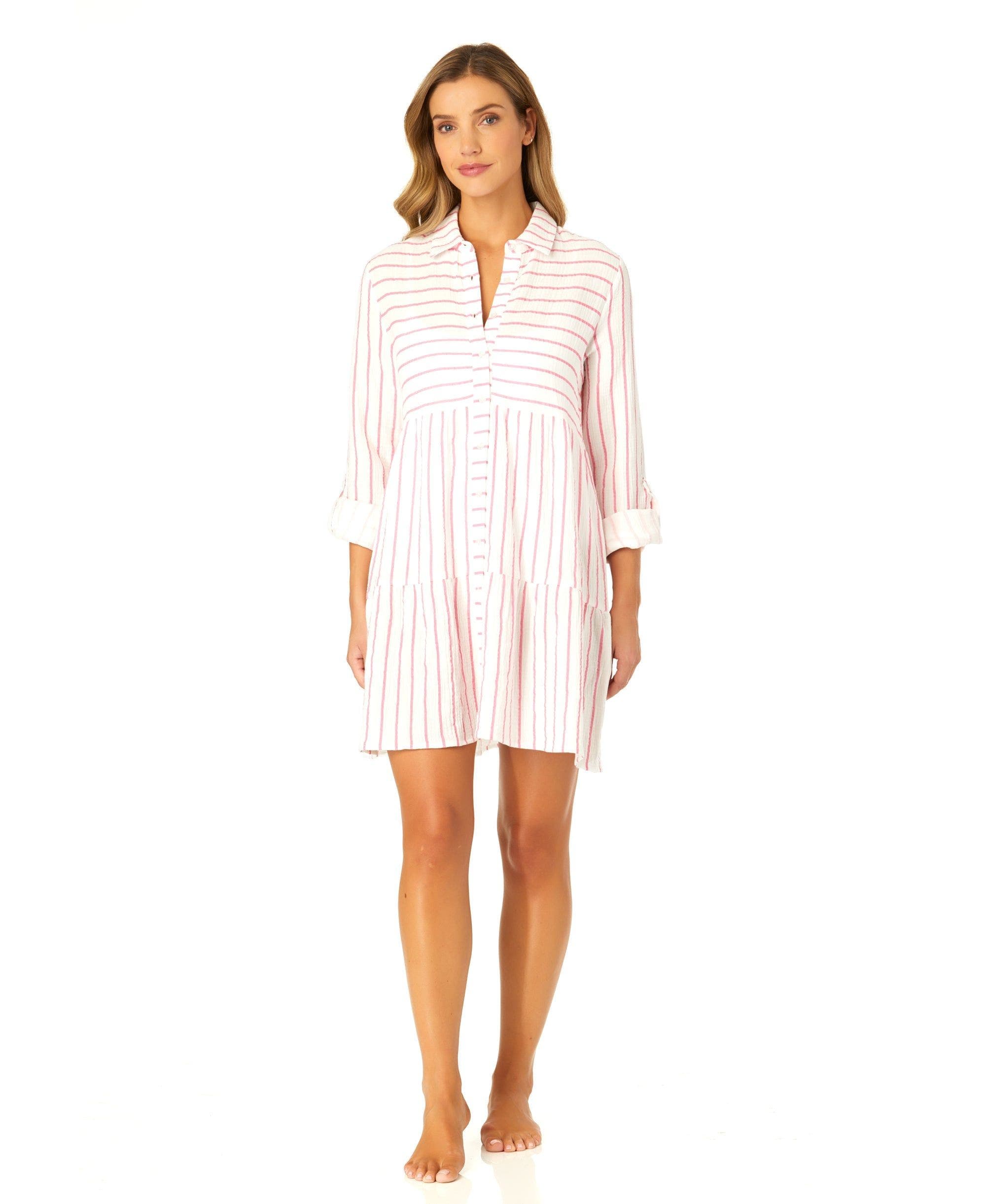Women's Button Front Long Sleeve Tiered Dress Cover Up - image 1