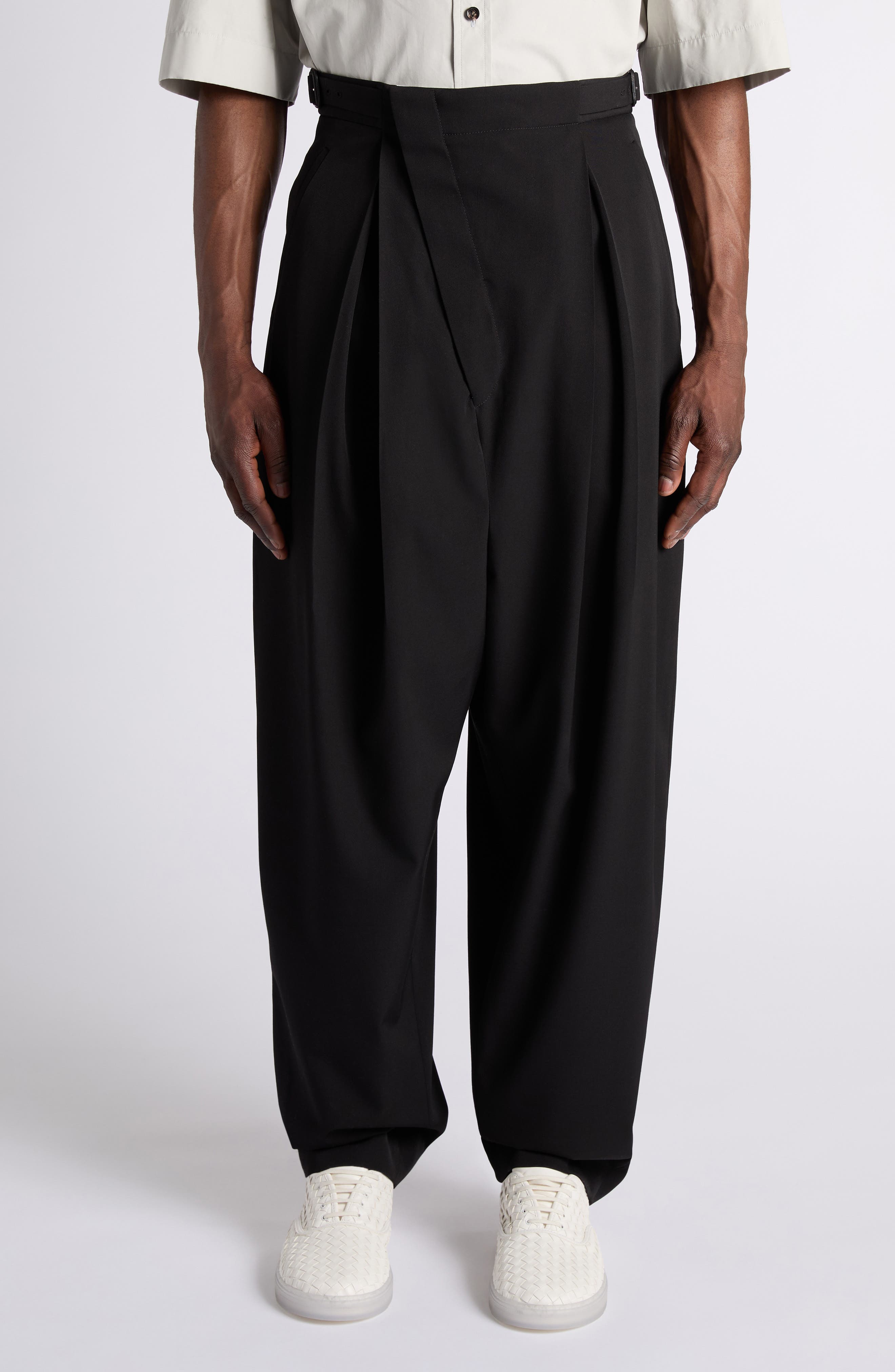 Drop Crotch Tapered Leg Lightweight Wool Twill Pants - image 1