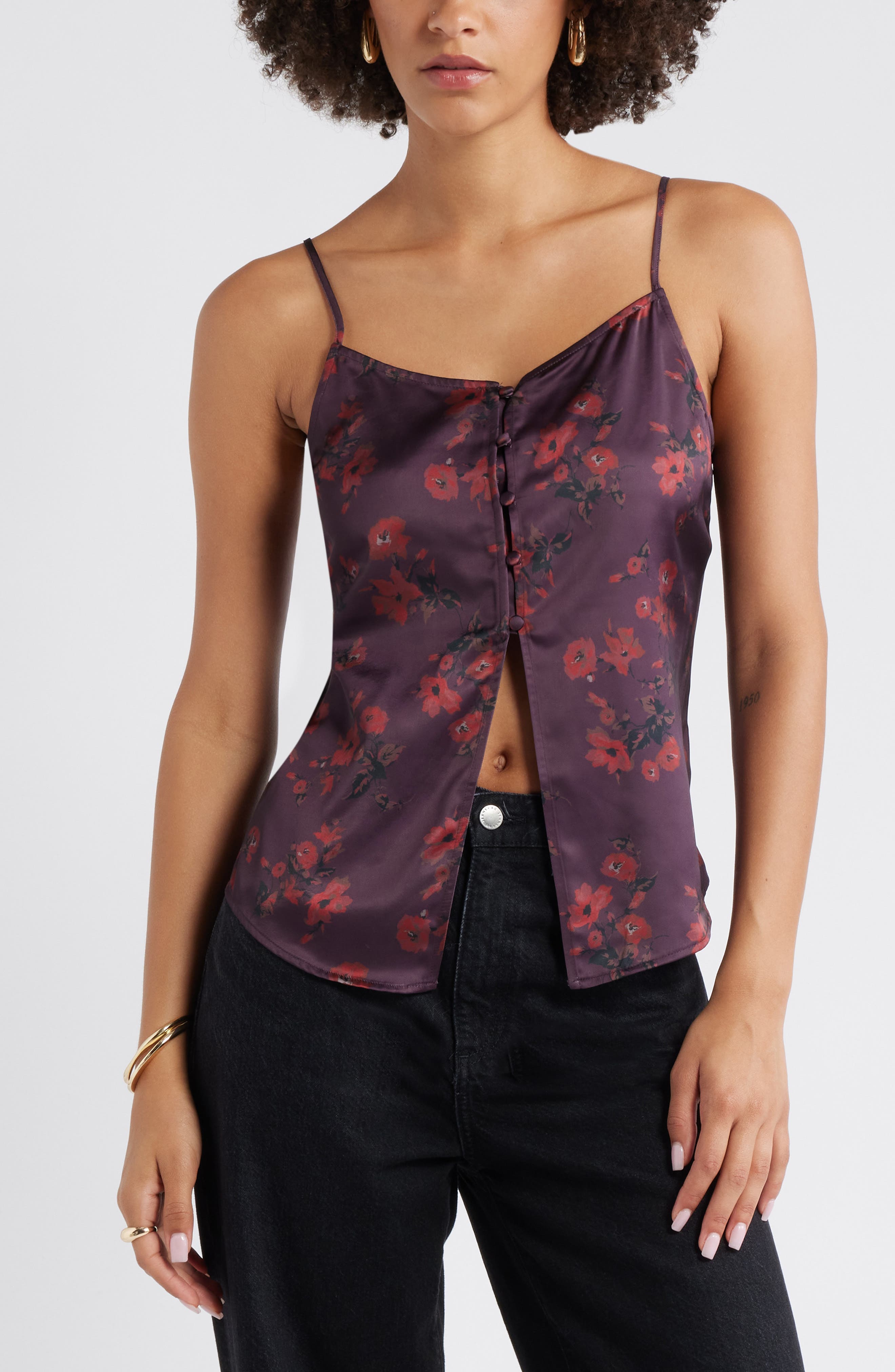 Split Front Satin Button-Up Camisole - image 5