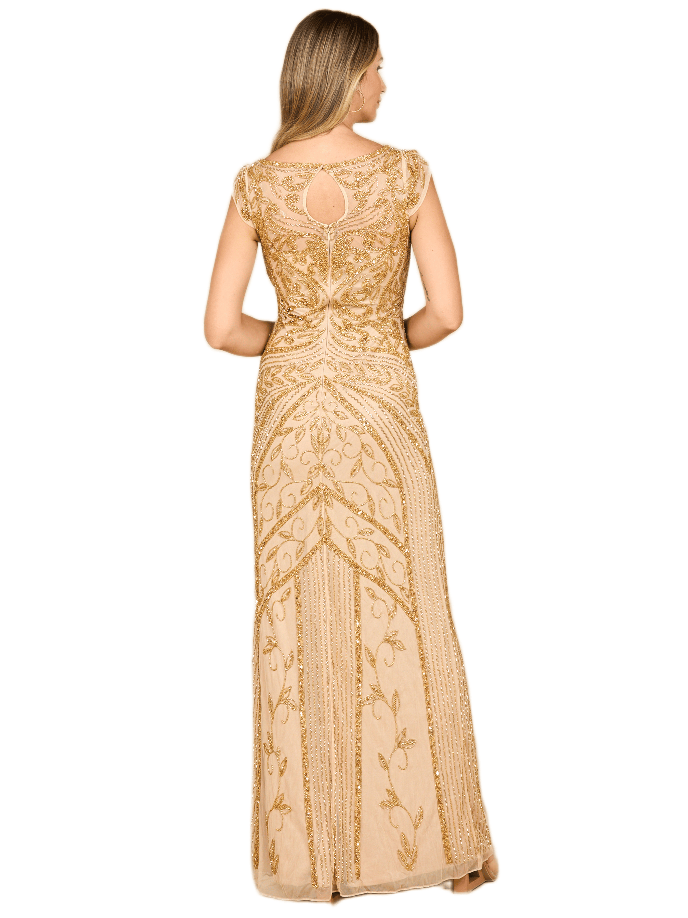 Beaded Cap Sleeve Sheath Gown - image 2