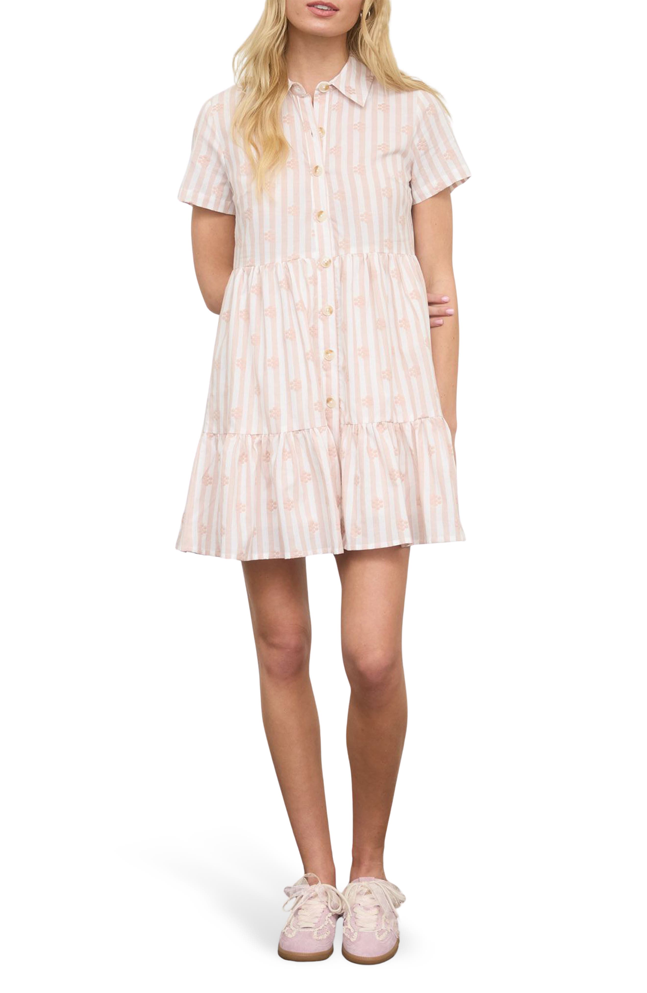 Floral Stripe Short Sleeve Cotton Shirtdress - image 1