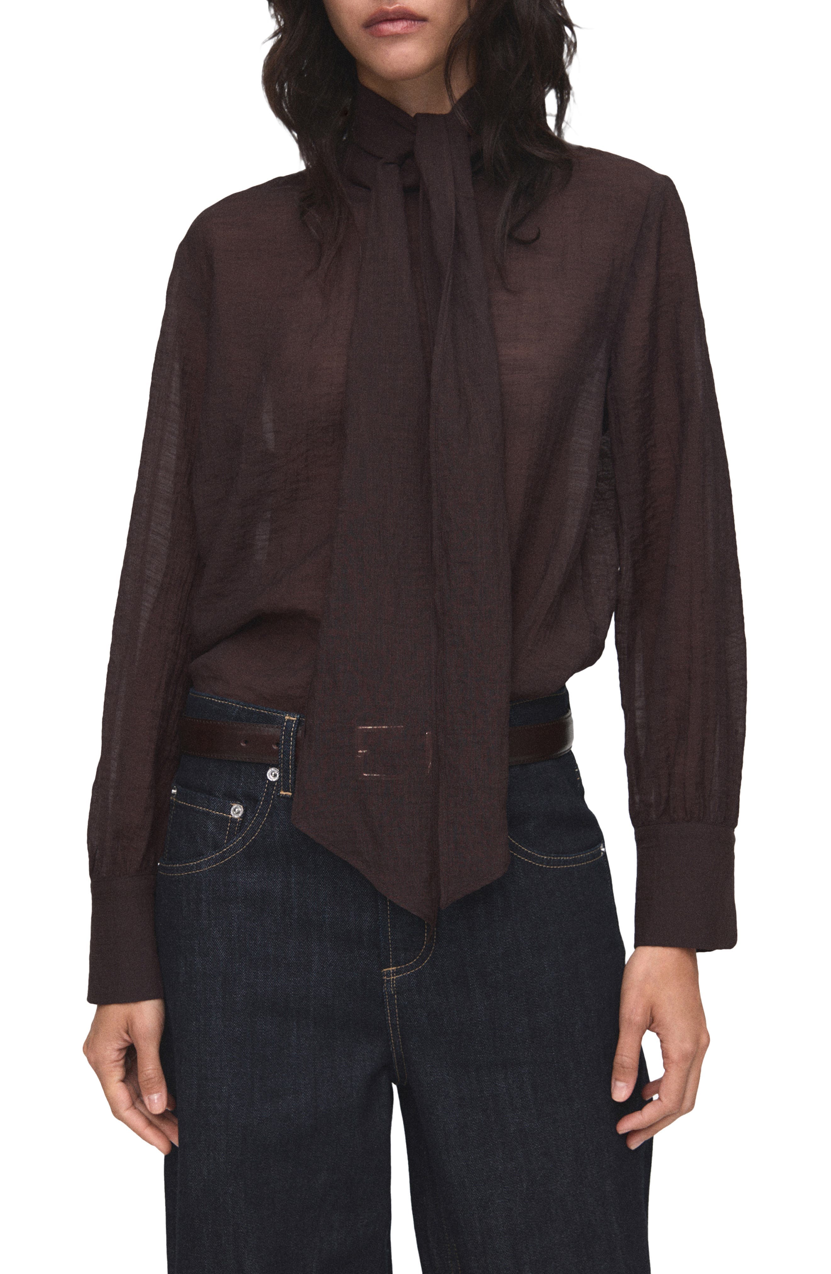 Tie Neck Textured Shirt - image 1