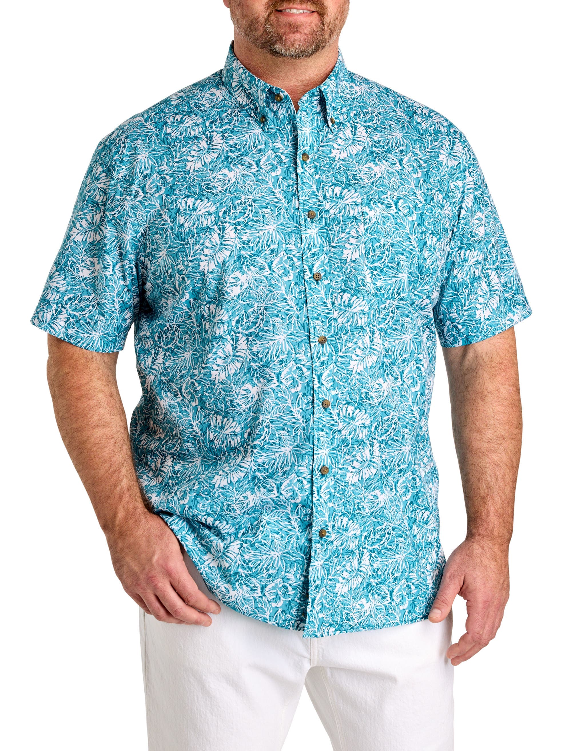 Big & Tall Easy-Care Leaf Print Sport Shirt V3 - image 1