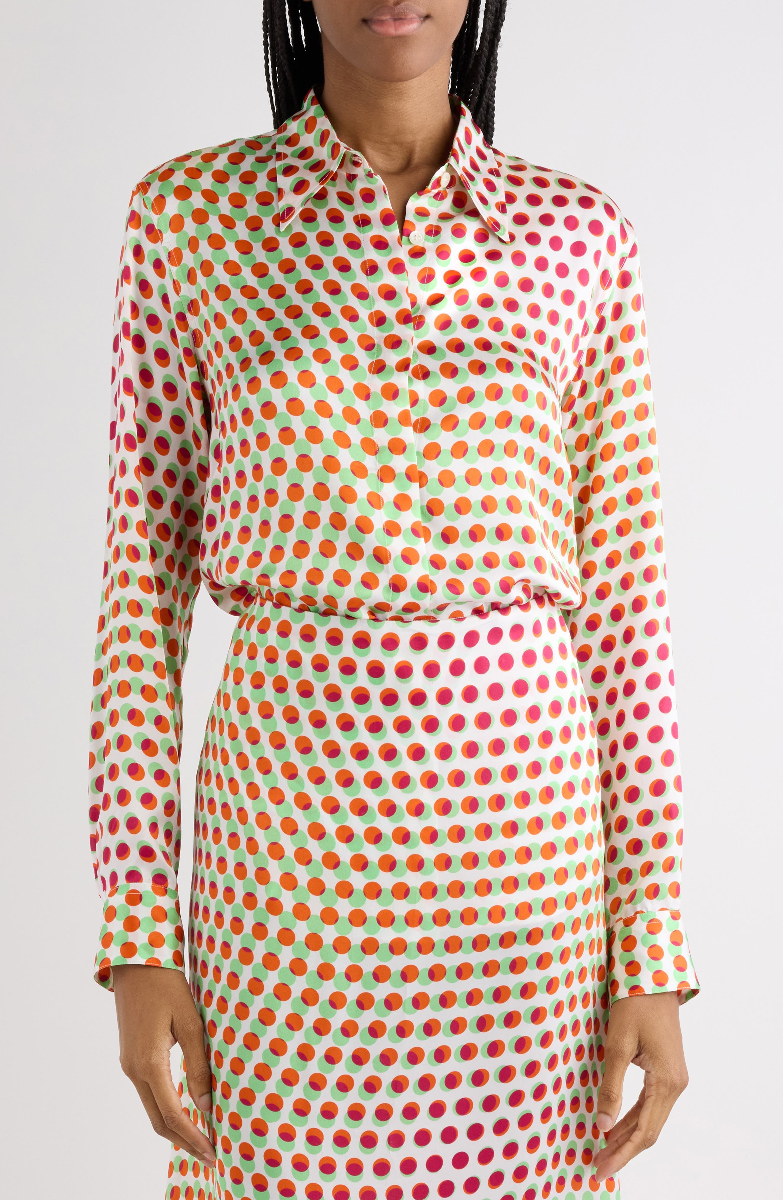 Chowy Optical Layered Polka Dot Silk Button-Up Shirt - image 1