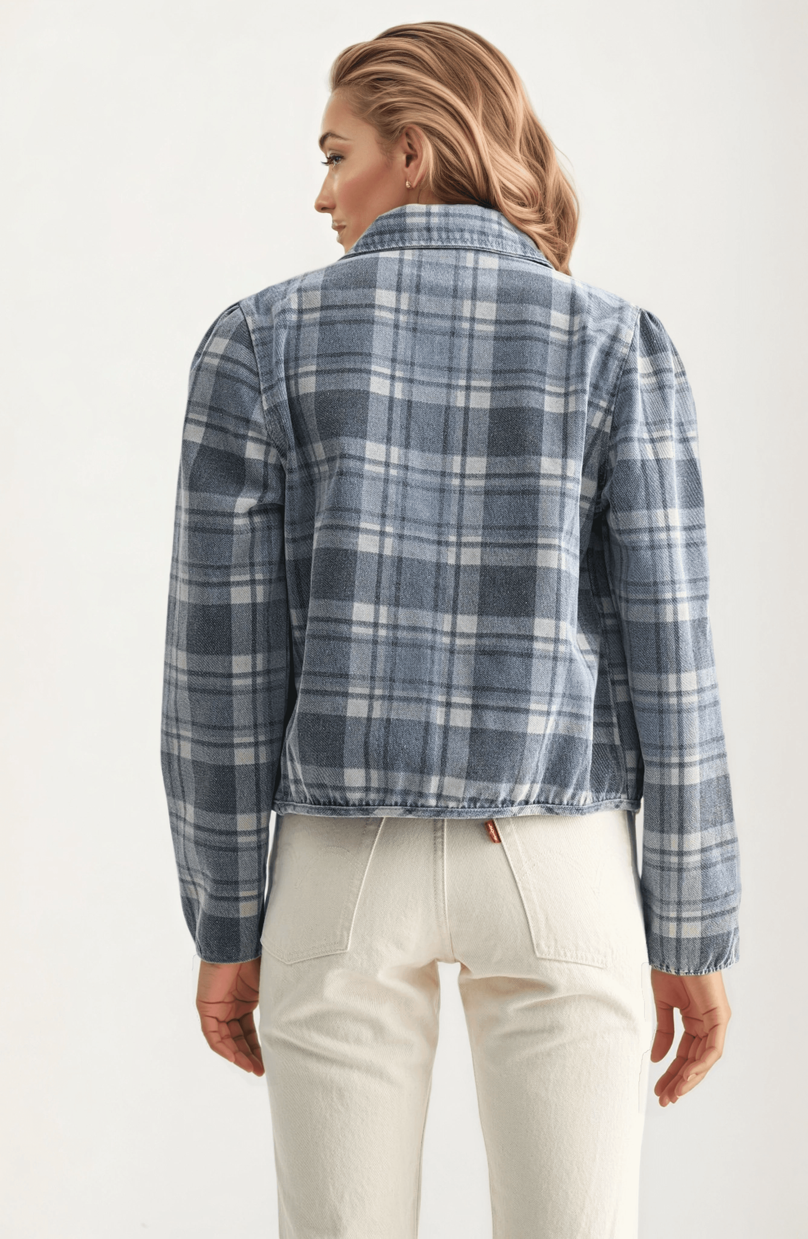 Cropped Plaid Button-Front Pocket Detail Jacket - image 2