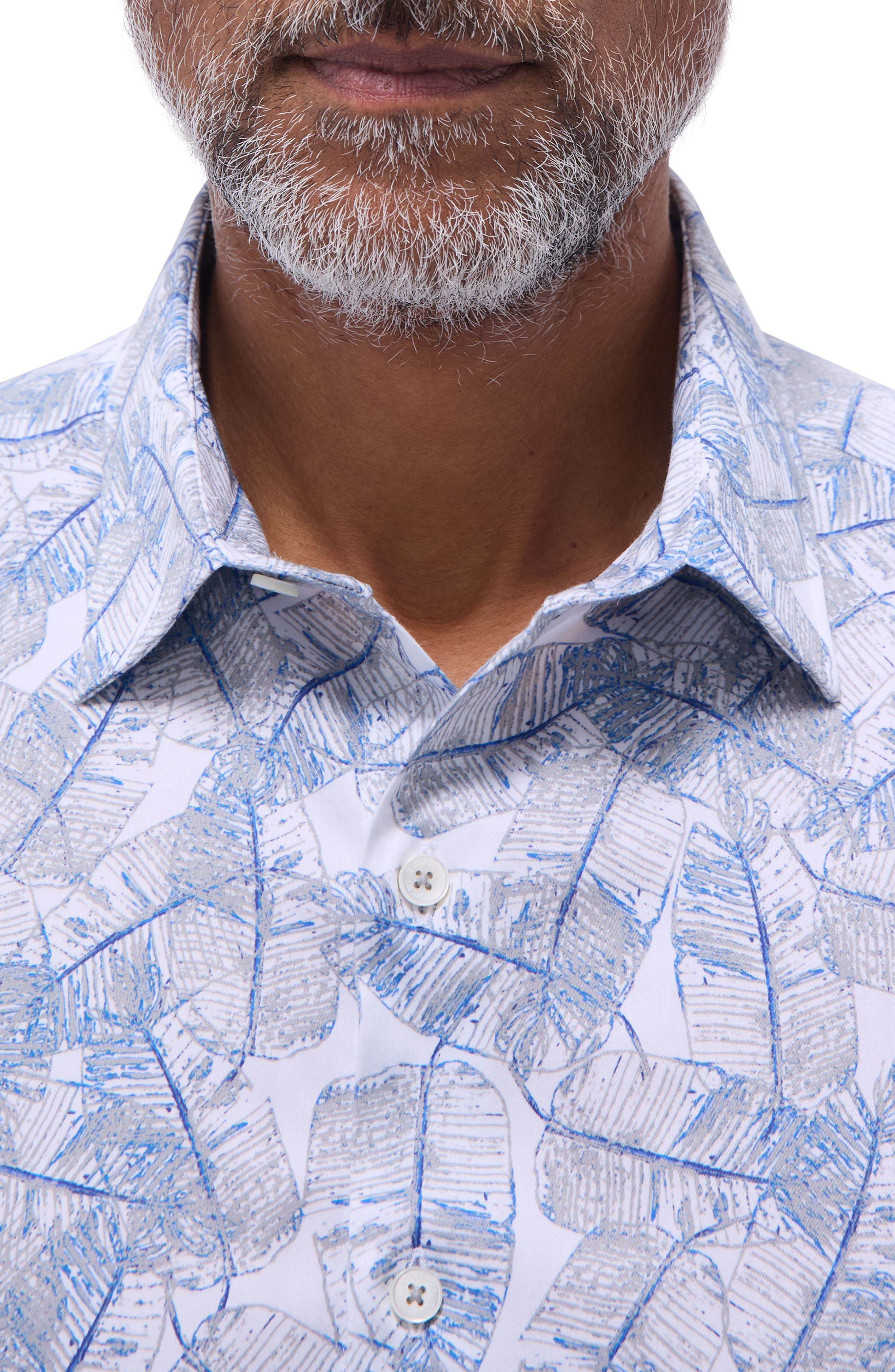 Julian Shaped Fit Leaf Print Stretch Cotton Button-Up Shirt - image 2