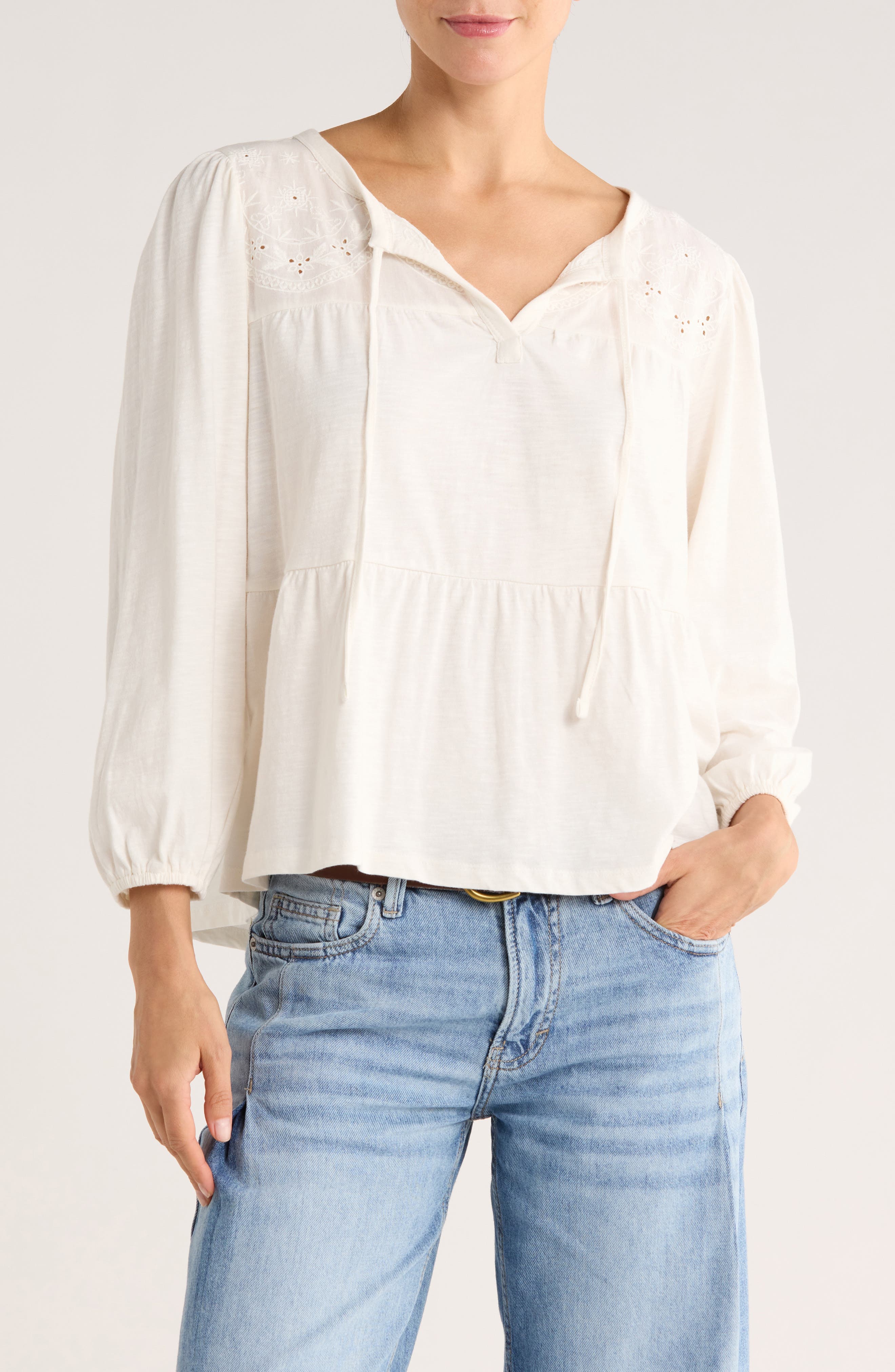 Long Sleeve Cotton Babydoll Top - image 1