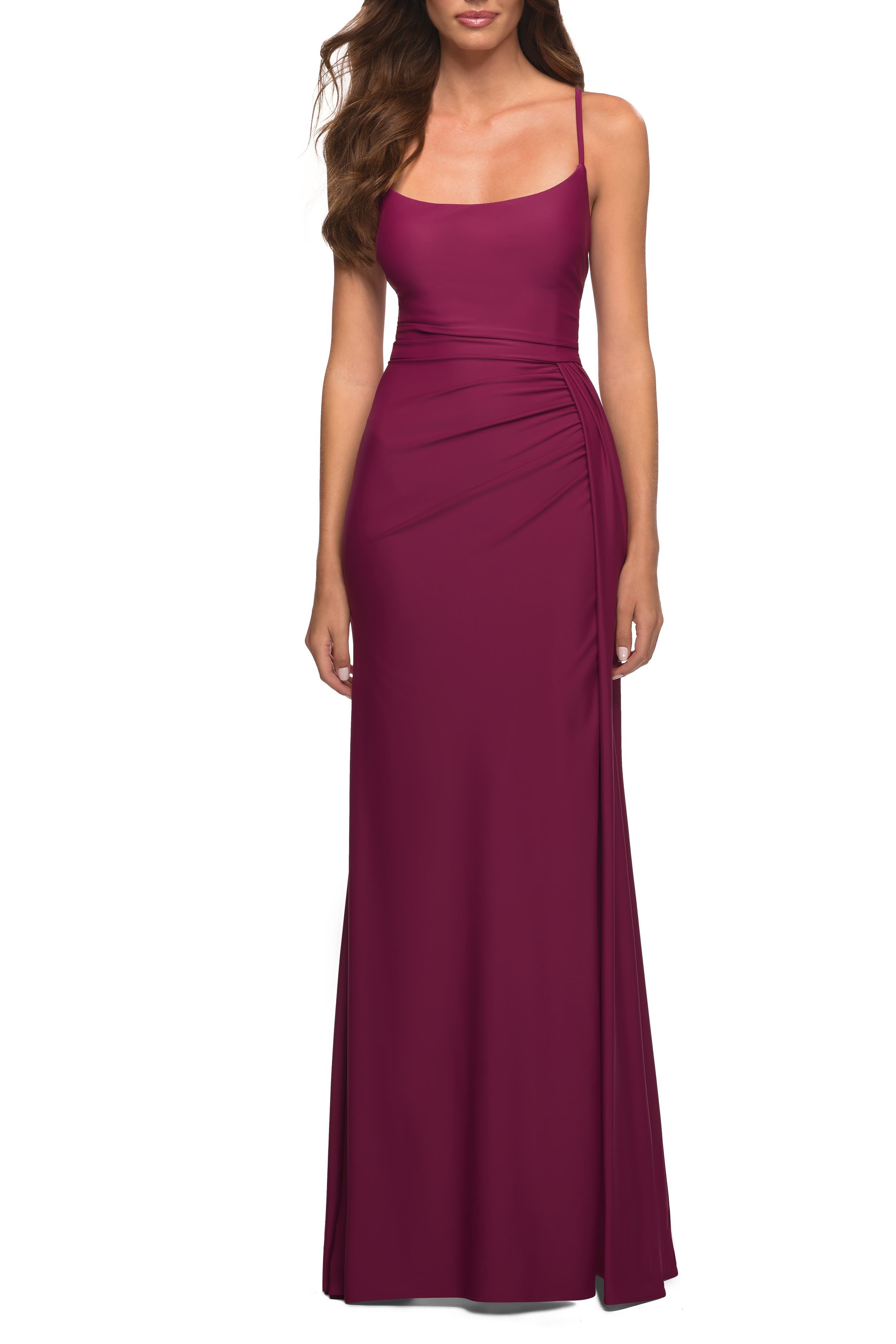 Jersey Luxe Gown with Draped Slit and Strappy Back - image 2