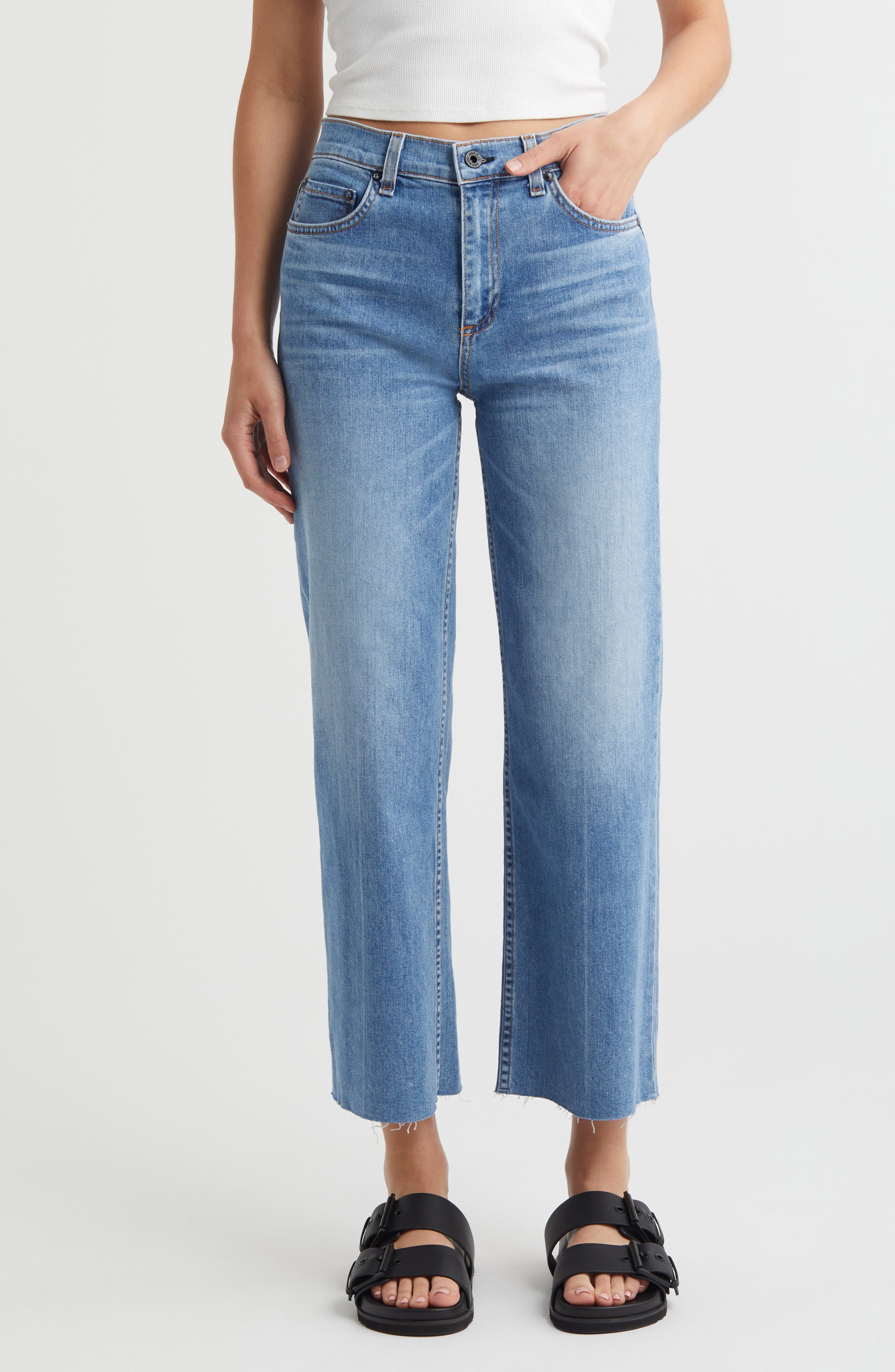 Raw Hem Crop Wide Leg Jeans - image 1