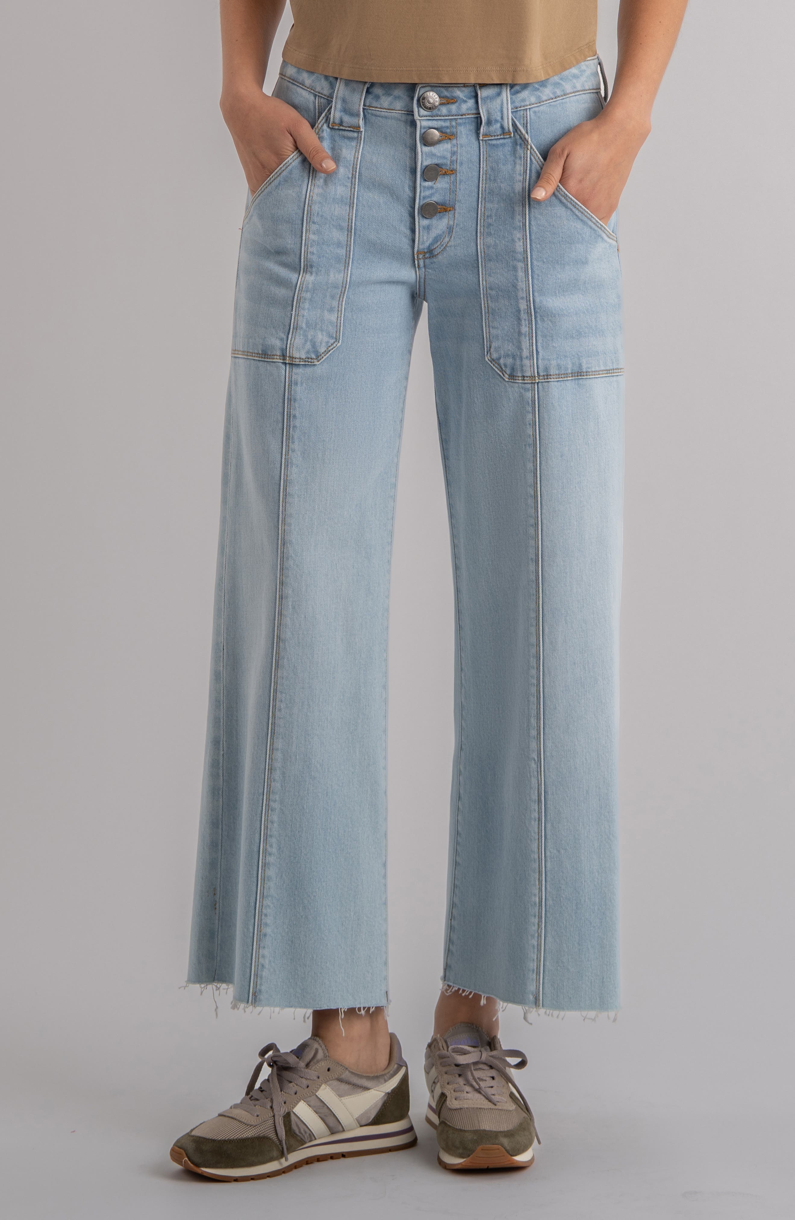 Meg Raw Hem High Waist Ankle Wide Leg Jeans - image 1