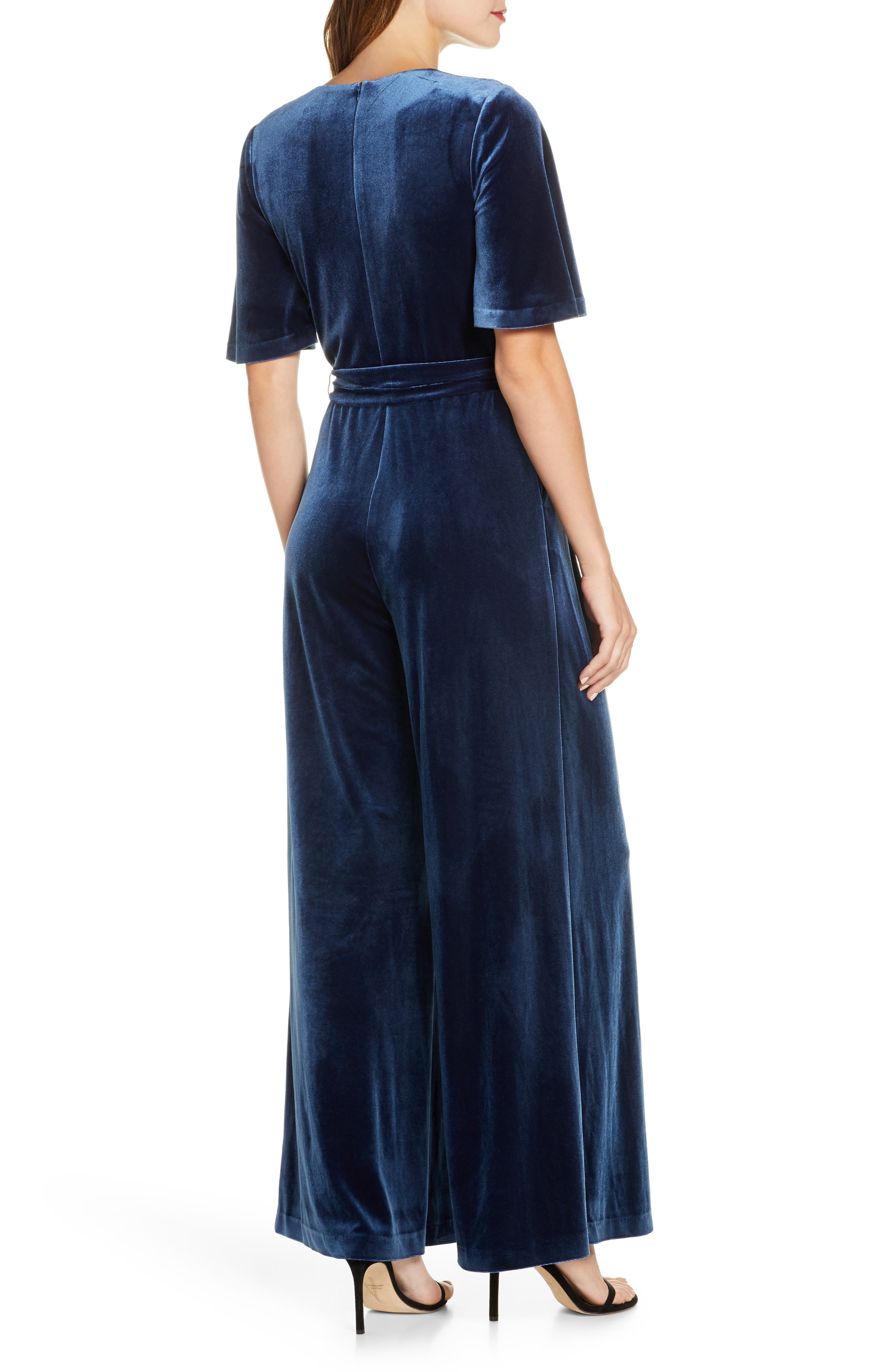 Wide Leg Faux Wrap Velvet Jumpsuit - image 2