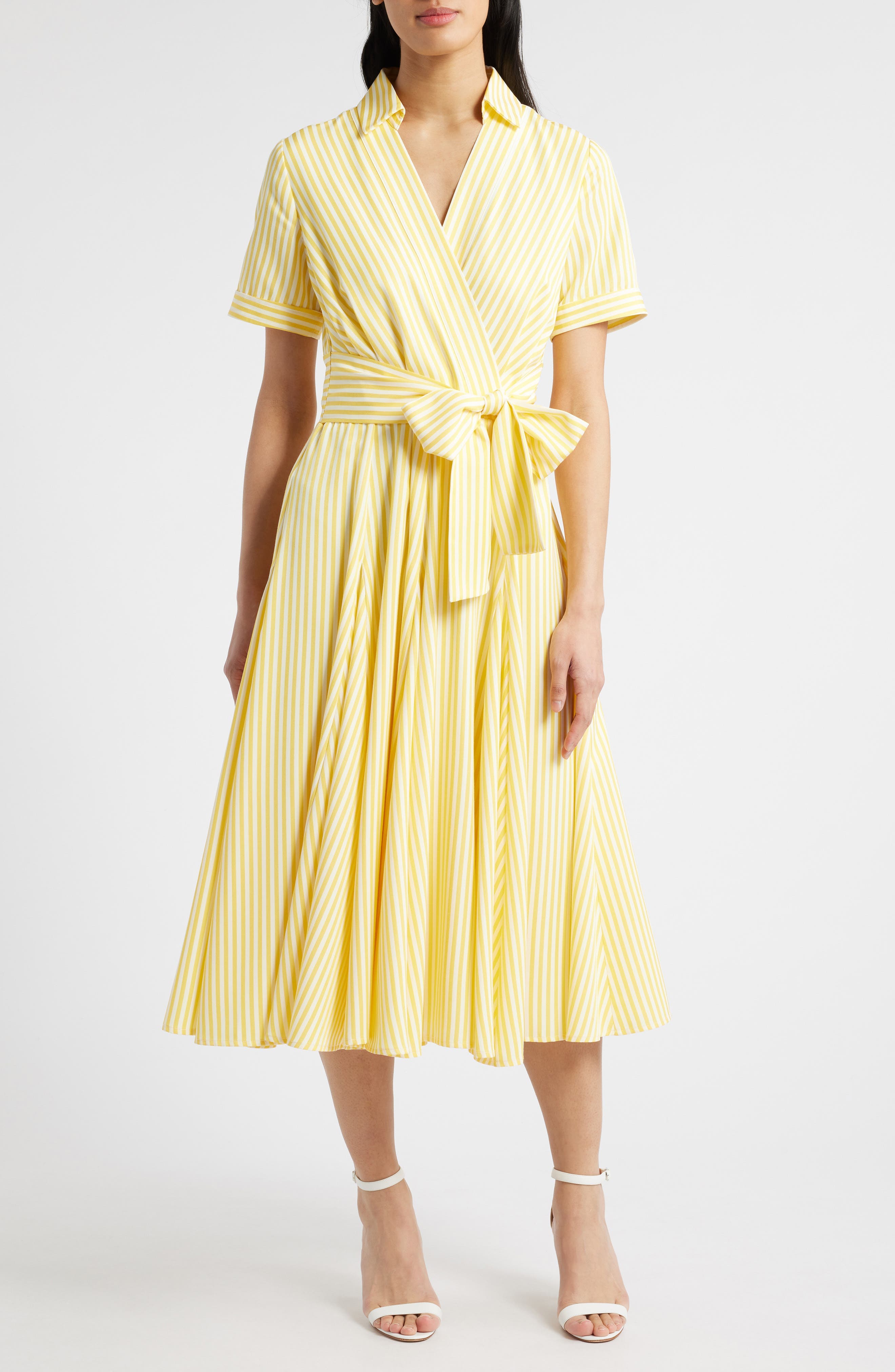 Stripe Tie Waist Poplin Midi Shirtdress - image 1